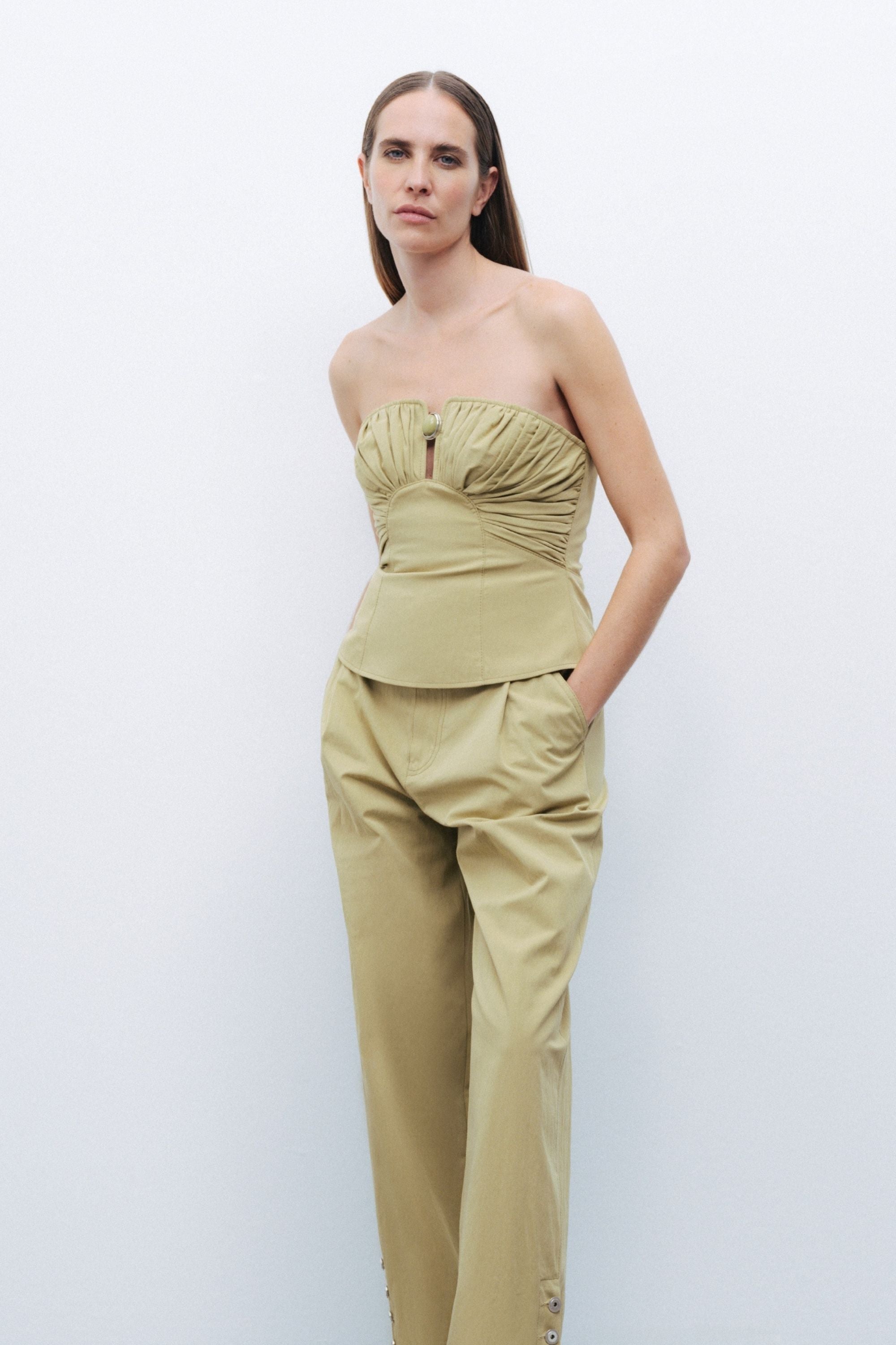 Olive Almond-Accented Crop Top