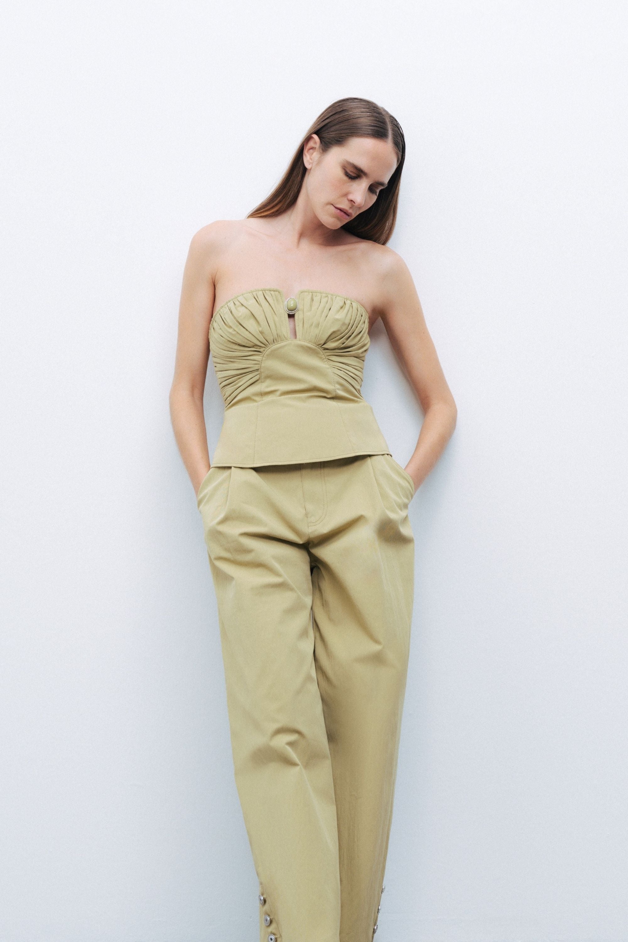 Olive Almond-Accented Crop Top