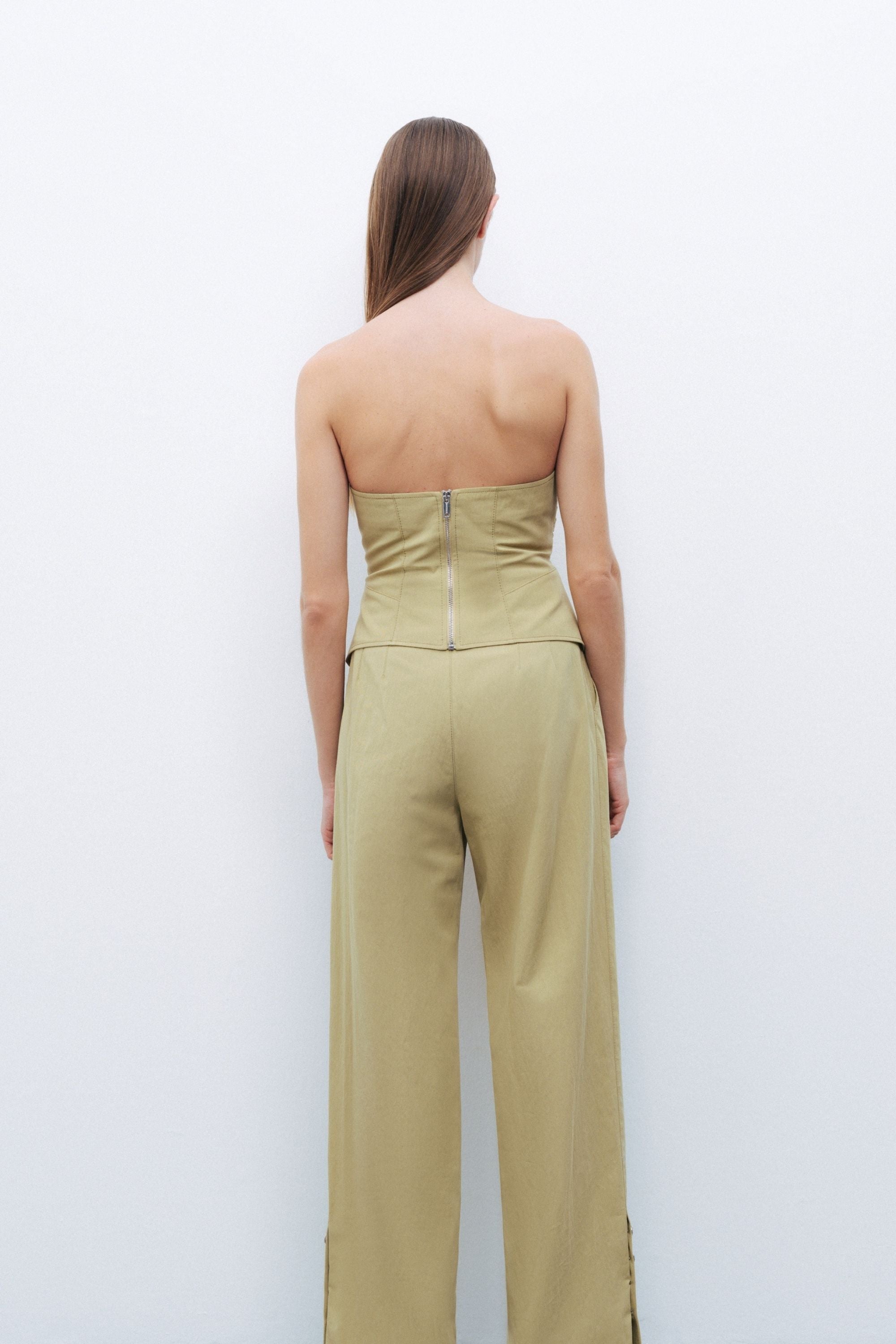 Olive Almond-Accented Crop Top