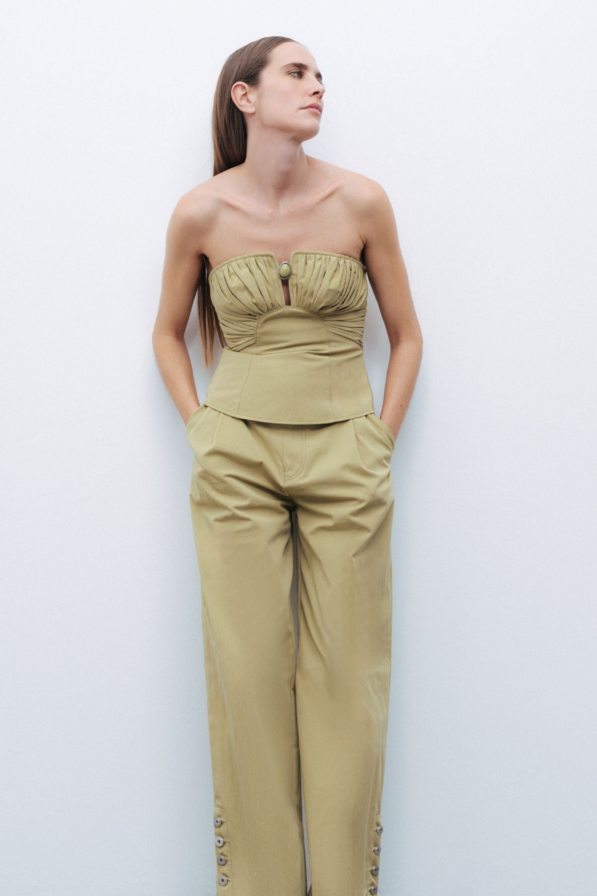 Olive Almond-Accented Crop Top