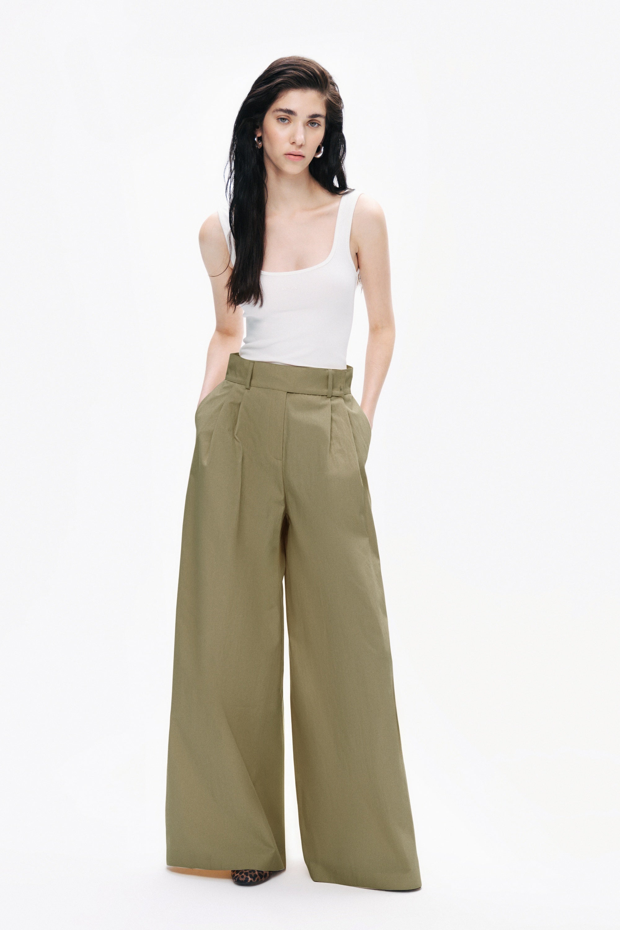 Khaki Double Pleated Trousers