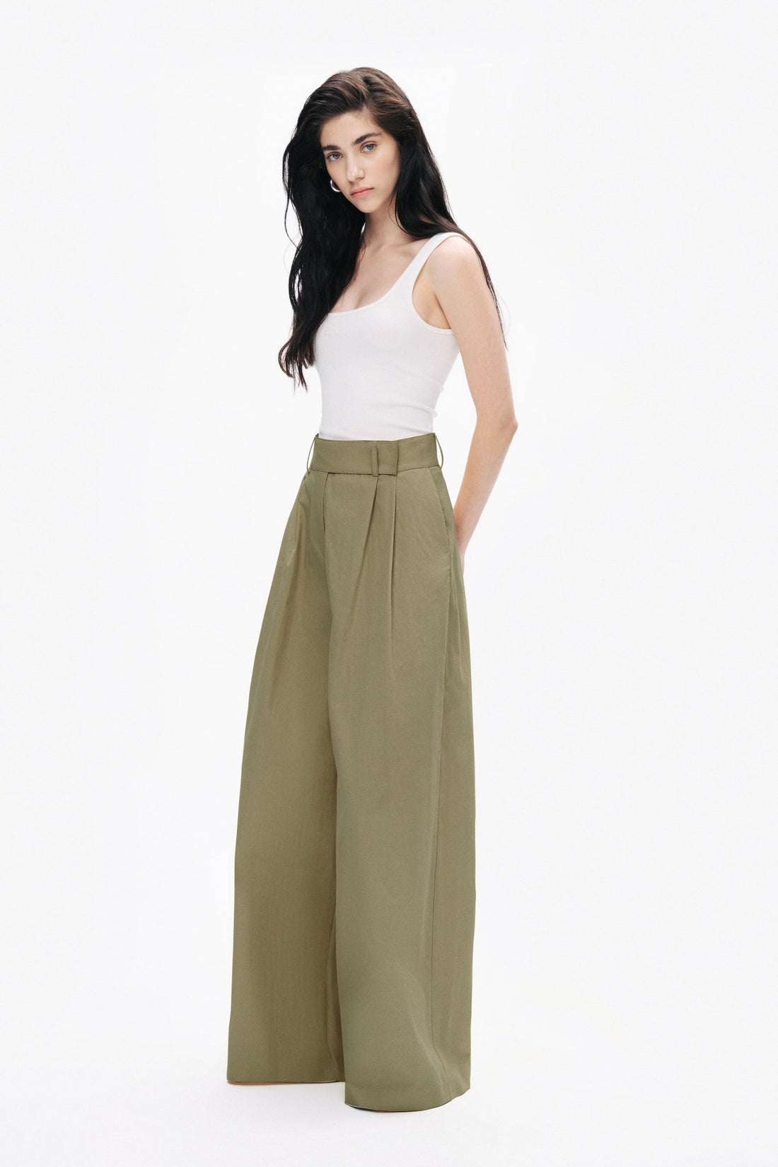 Khaki Double Pleated Trousers