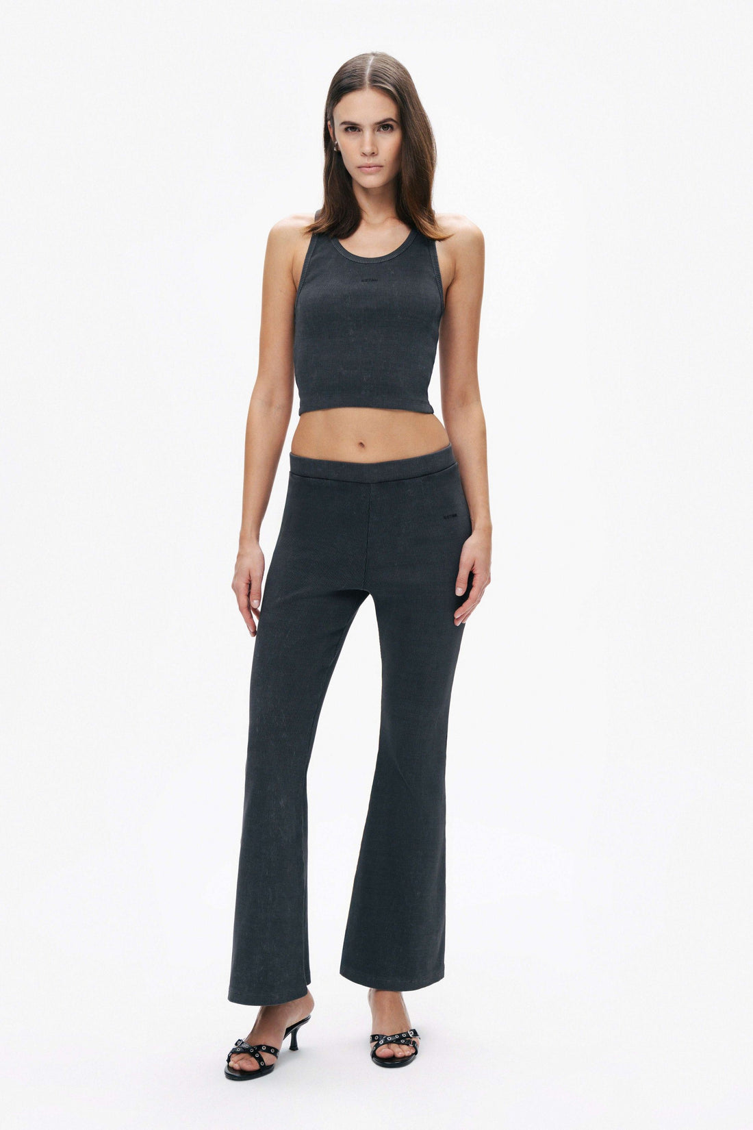 Anthracite Ribbed Bell-Bottom Trousers