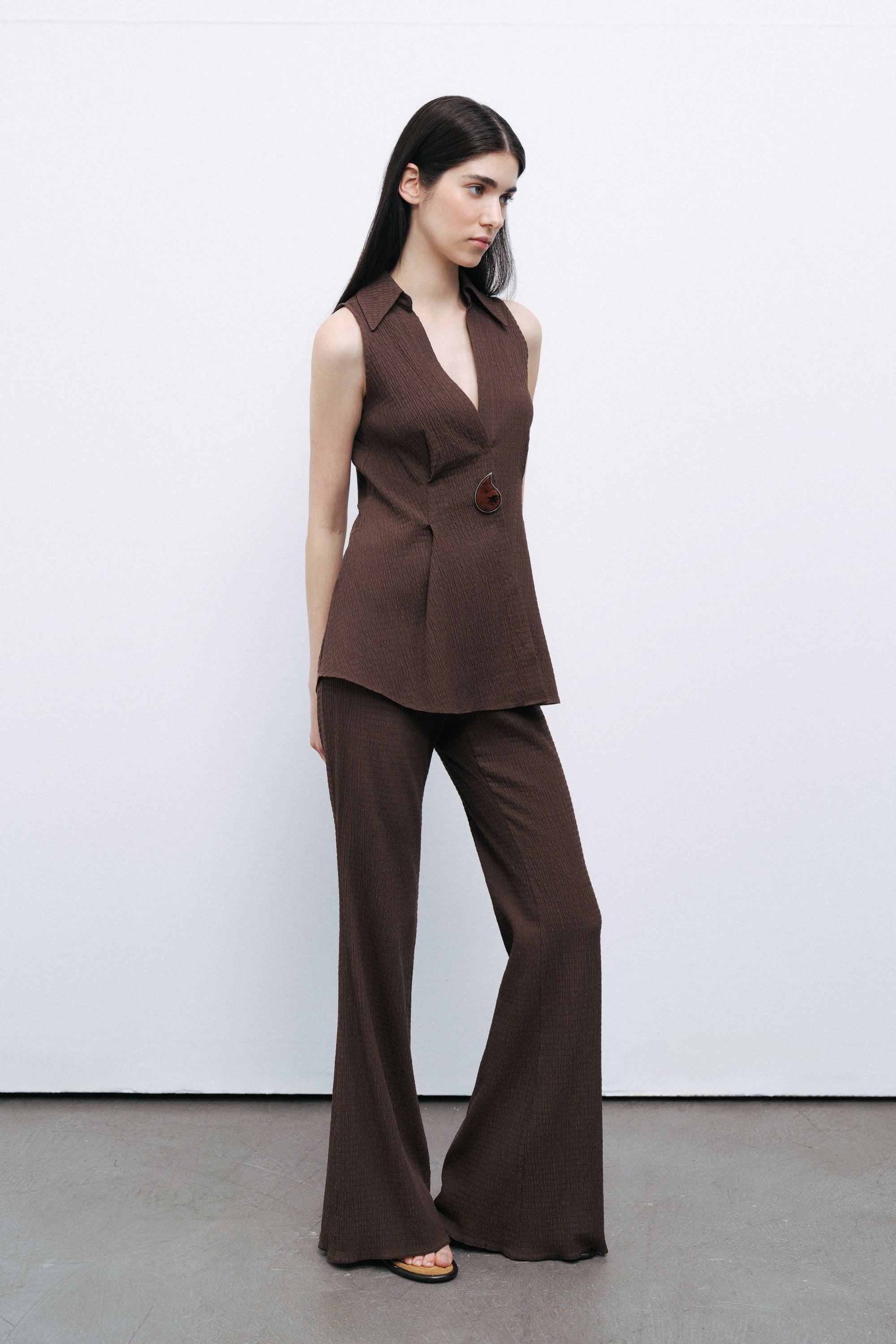 Coffee Spanish Leg Trousers