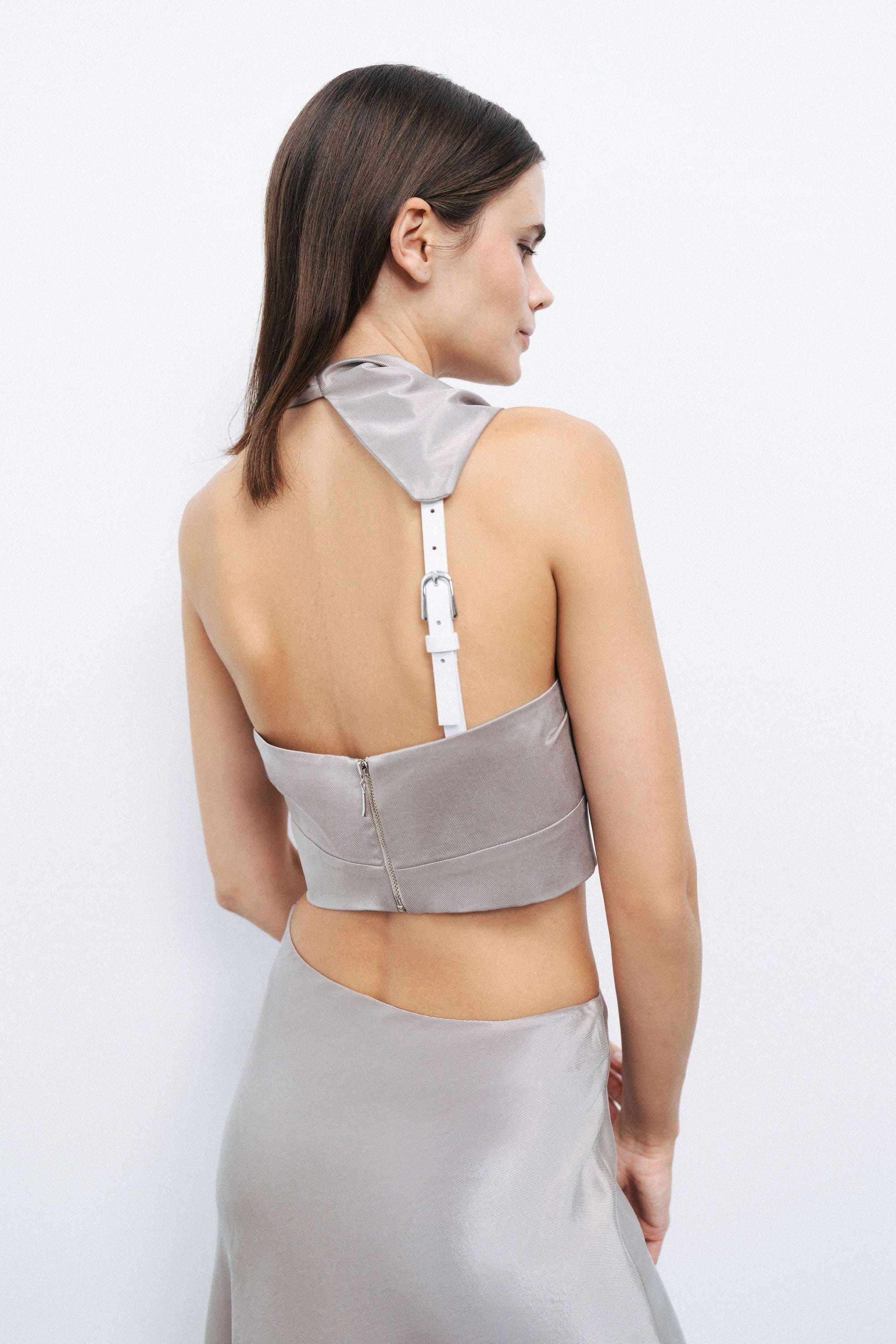 Mink Backless Belted Blouse