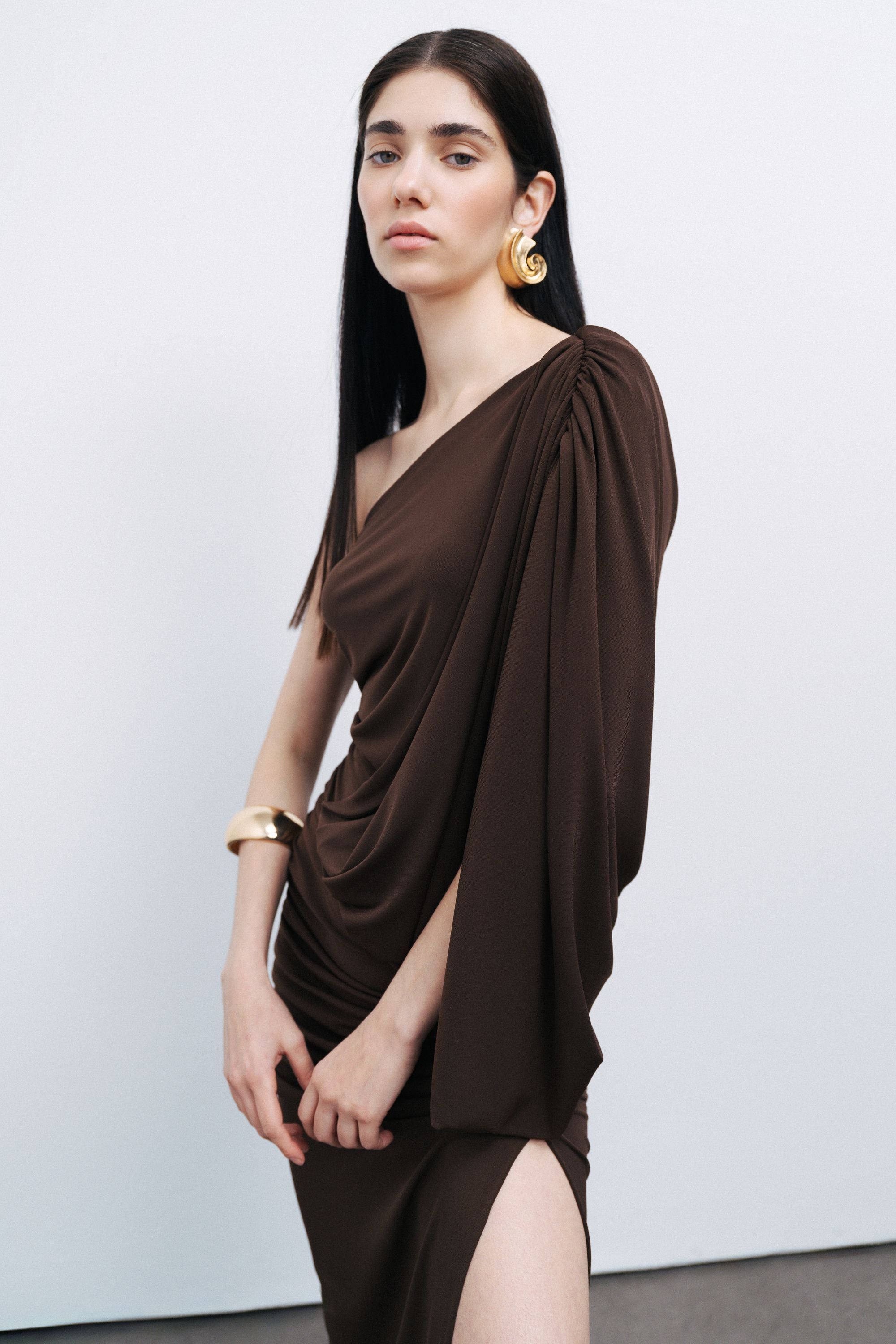 Dark Brown Draped Detail Maxi Dress