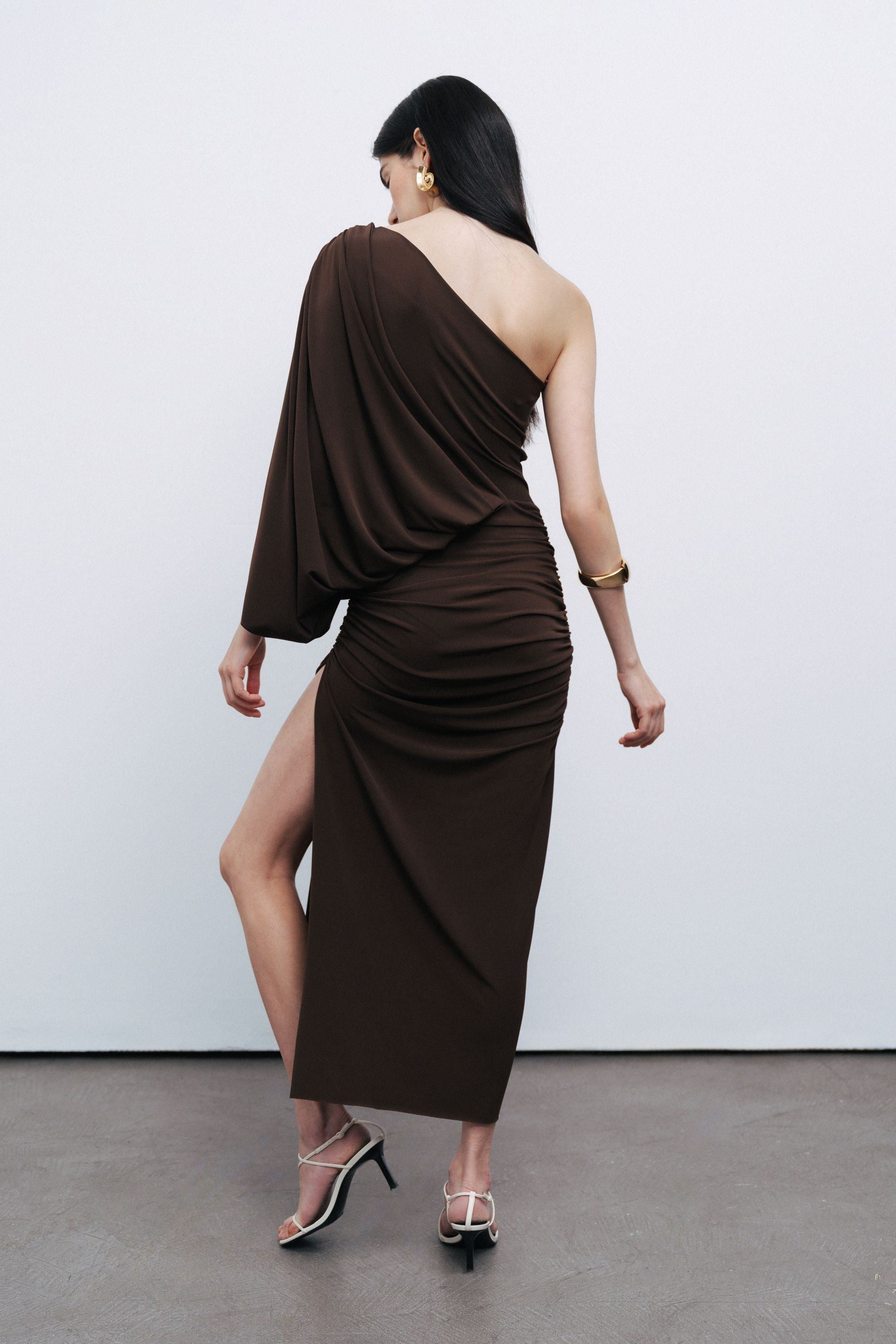 Dark Brown Draped Detail Maxi Dress