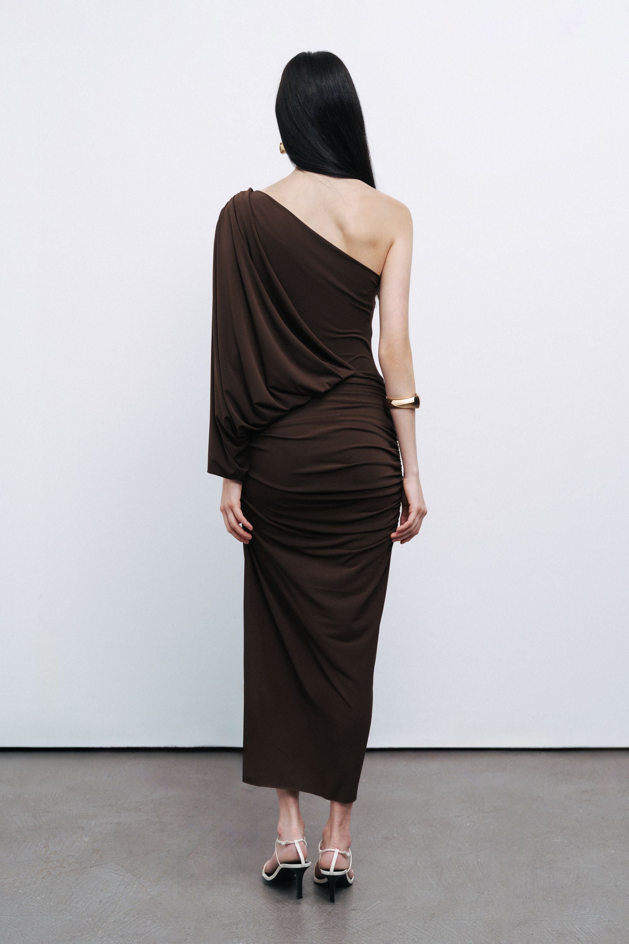 Dark Brown Draped Detail Maxi Dress