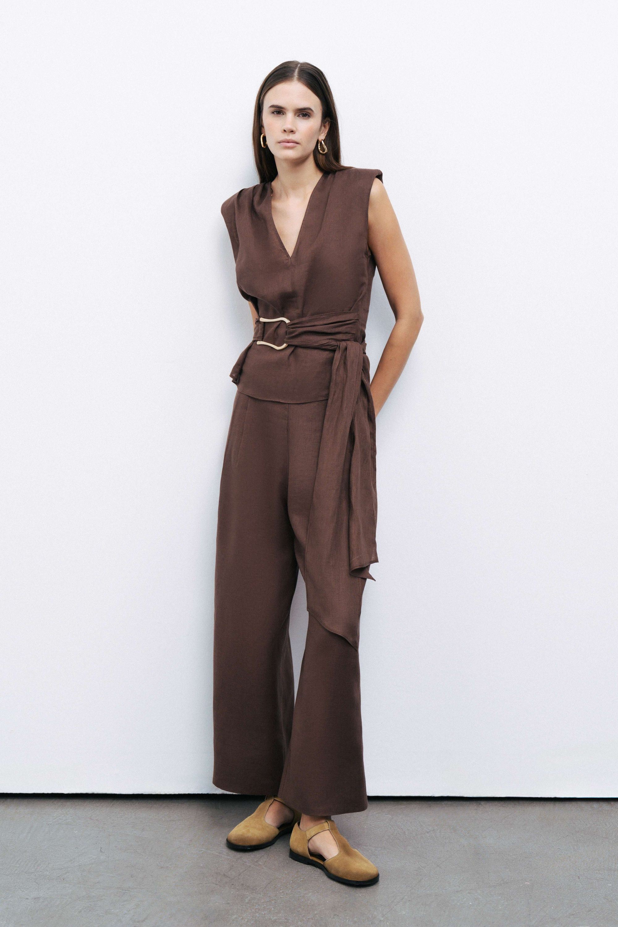 Coffee Linen Pleated Pants