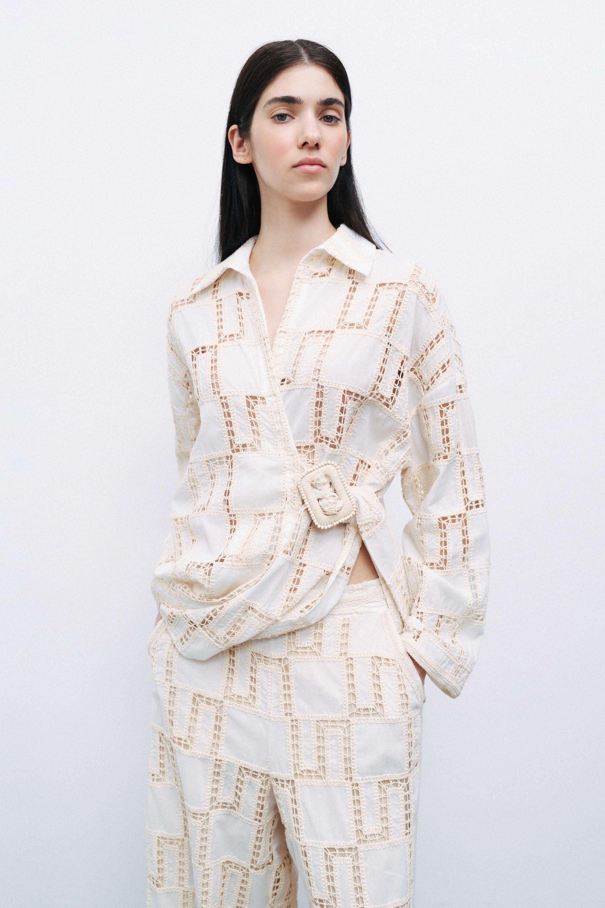 Ecru Embroidered Trousers