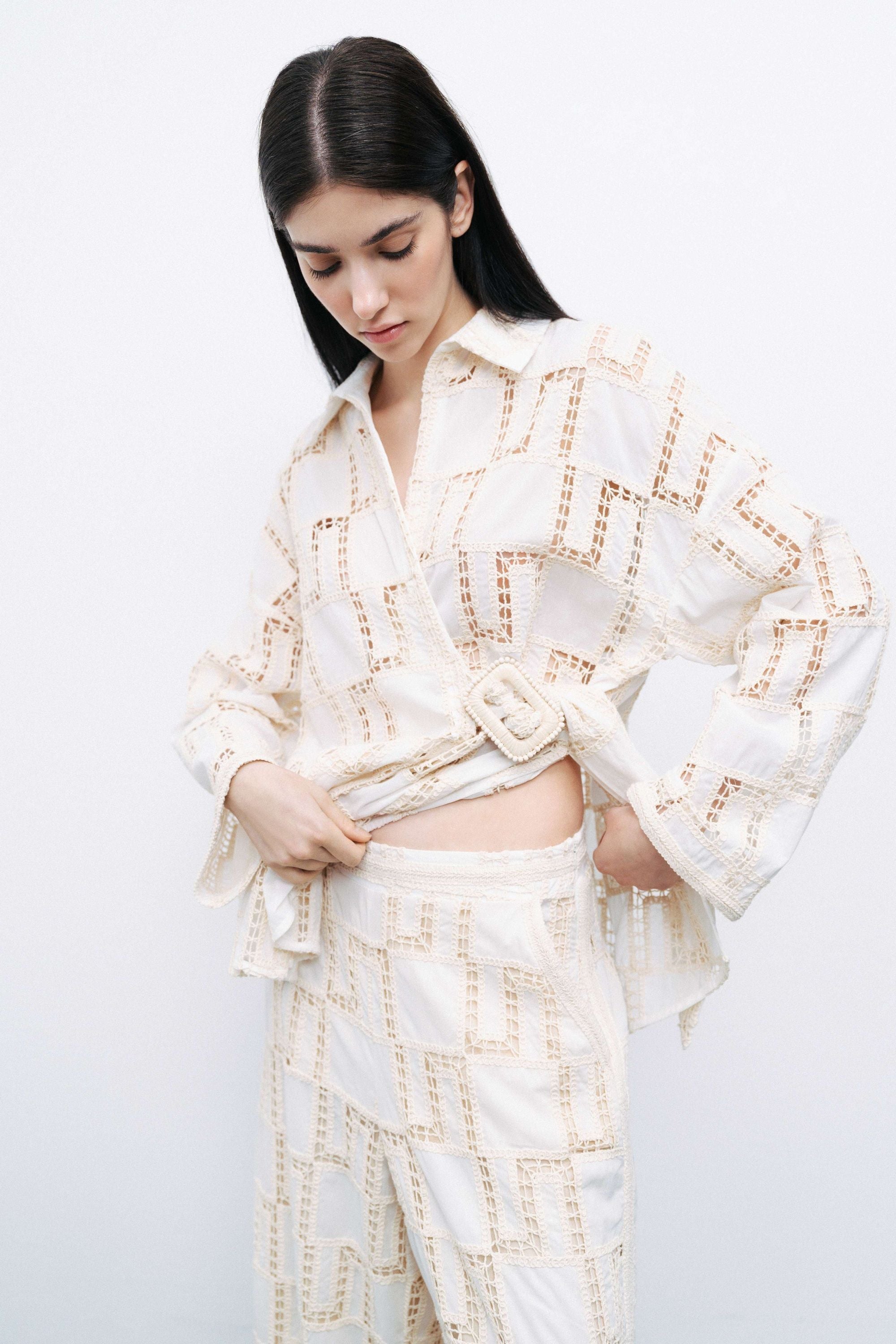 Ecru Embroidered Trousers