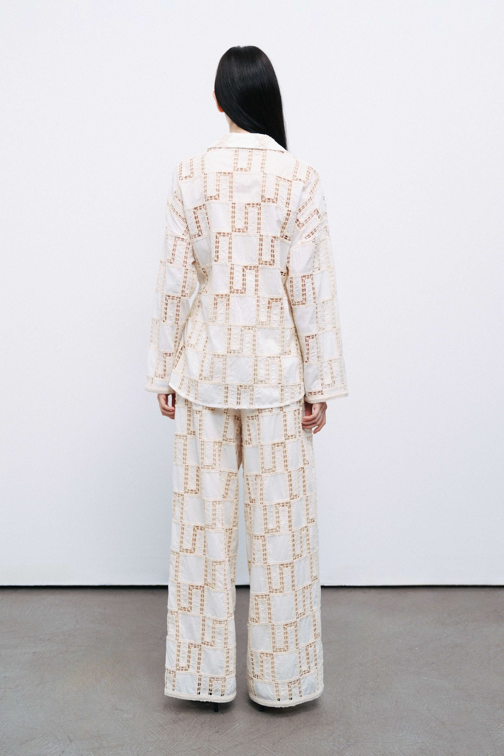 Ecru Embroidered Trousers