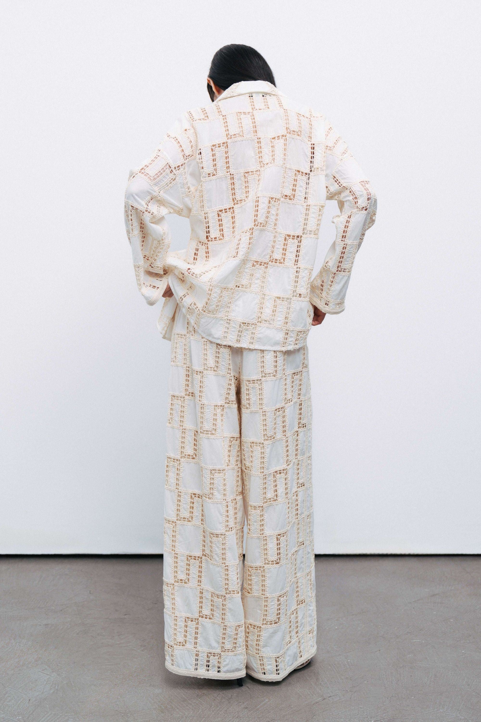 Ecru Embroidered Trousers