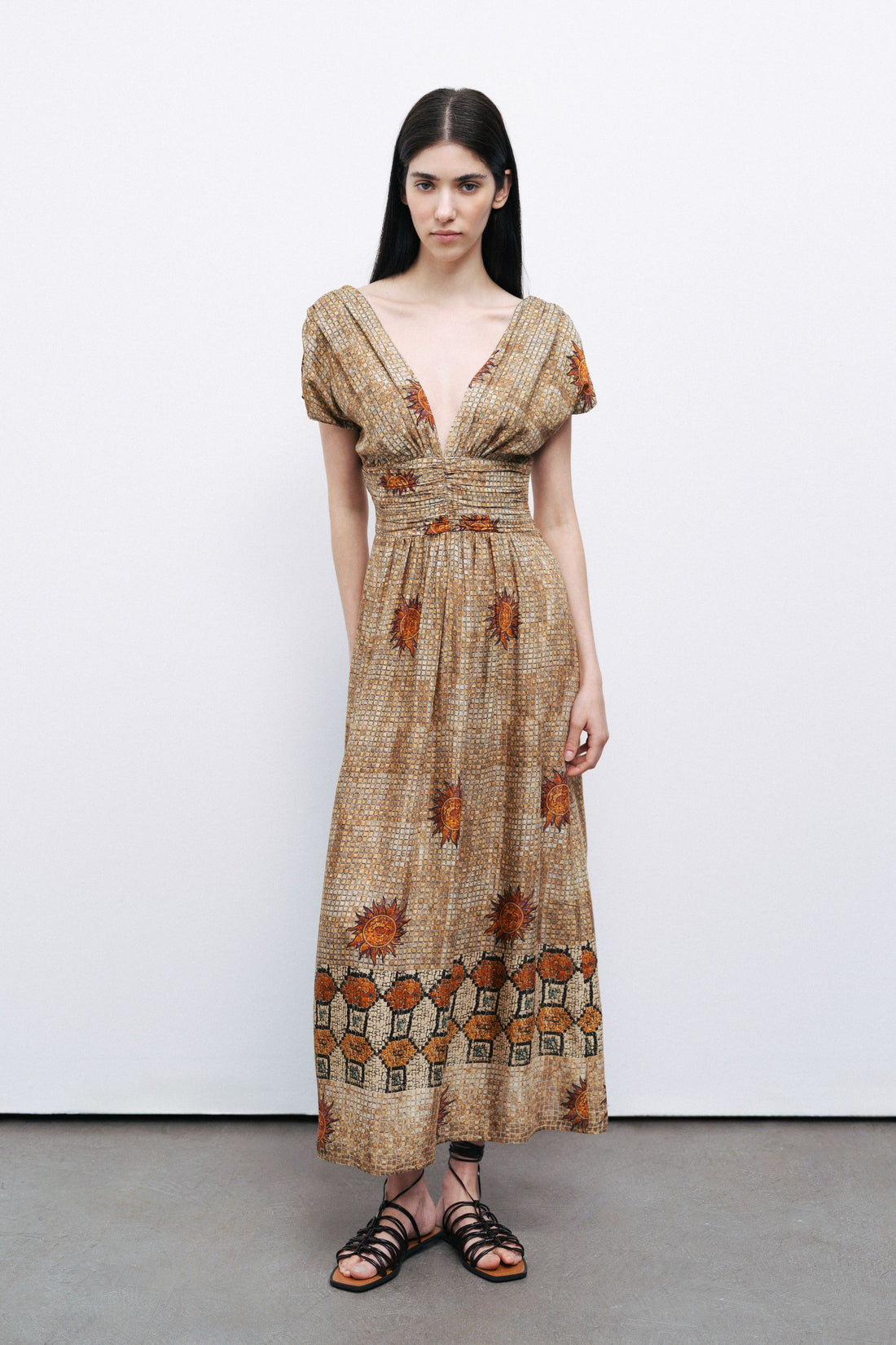 Patterned V-Neck Maxi Dress