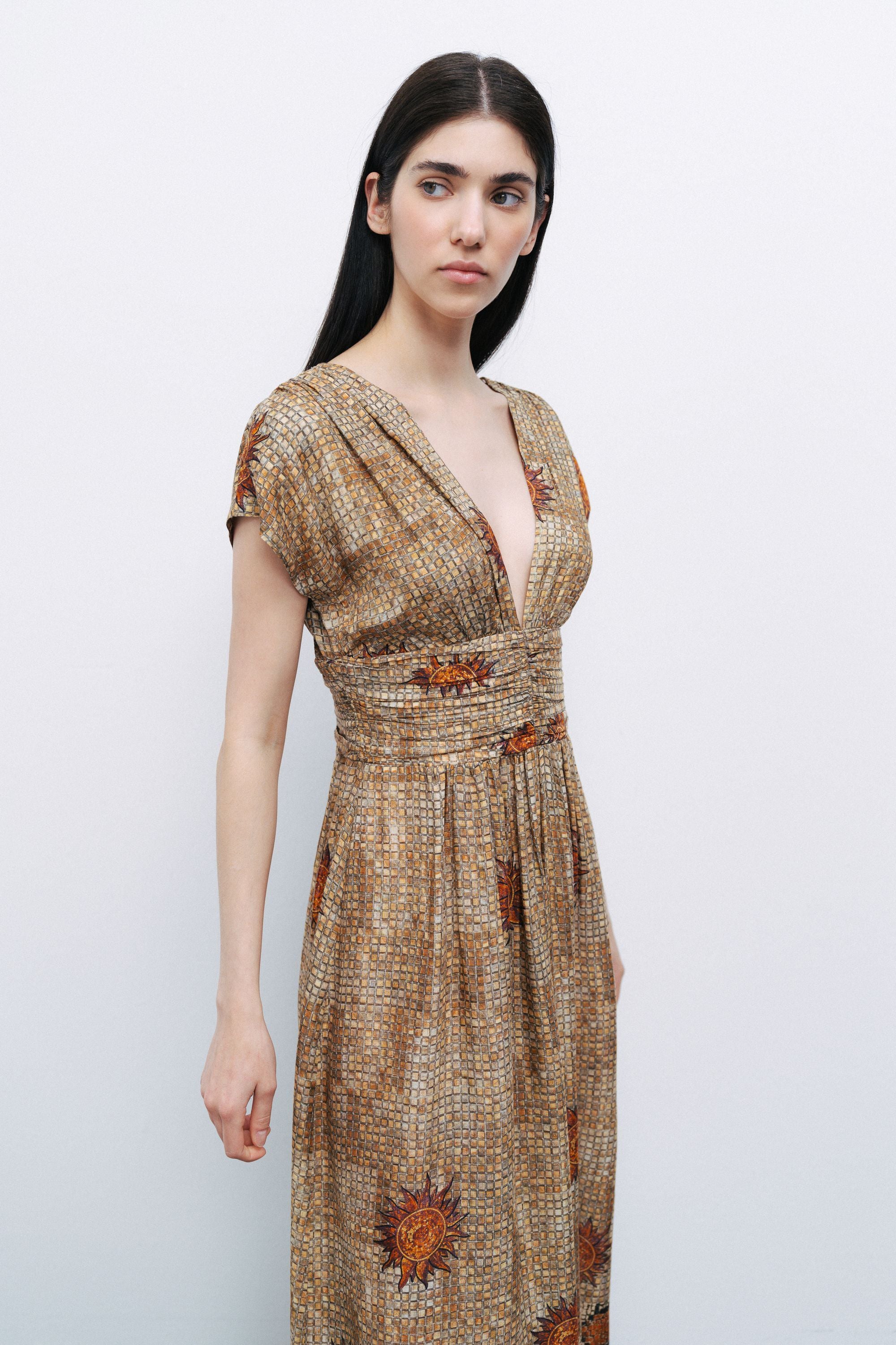 Patterned V-Neck Maxi Dress