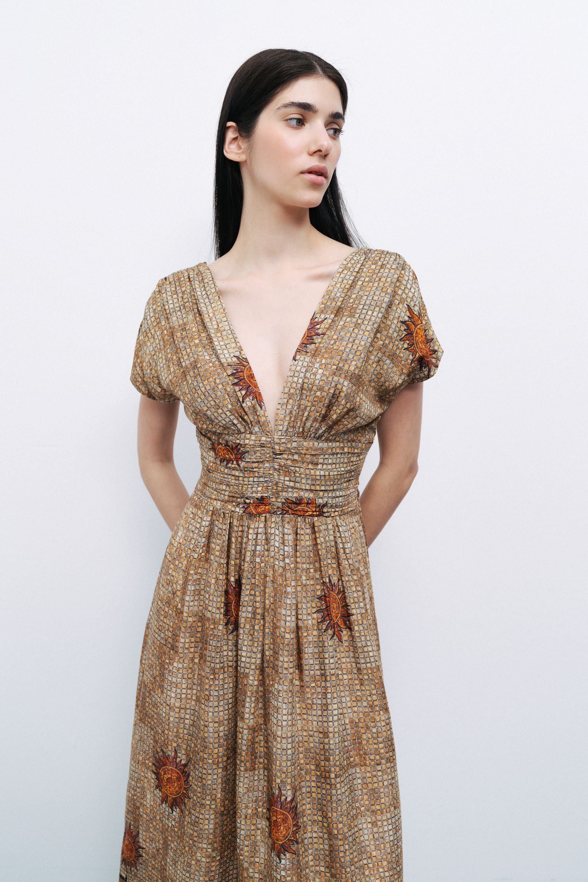 Patterned V-Neck Maxi Dress