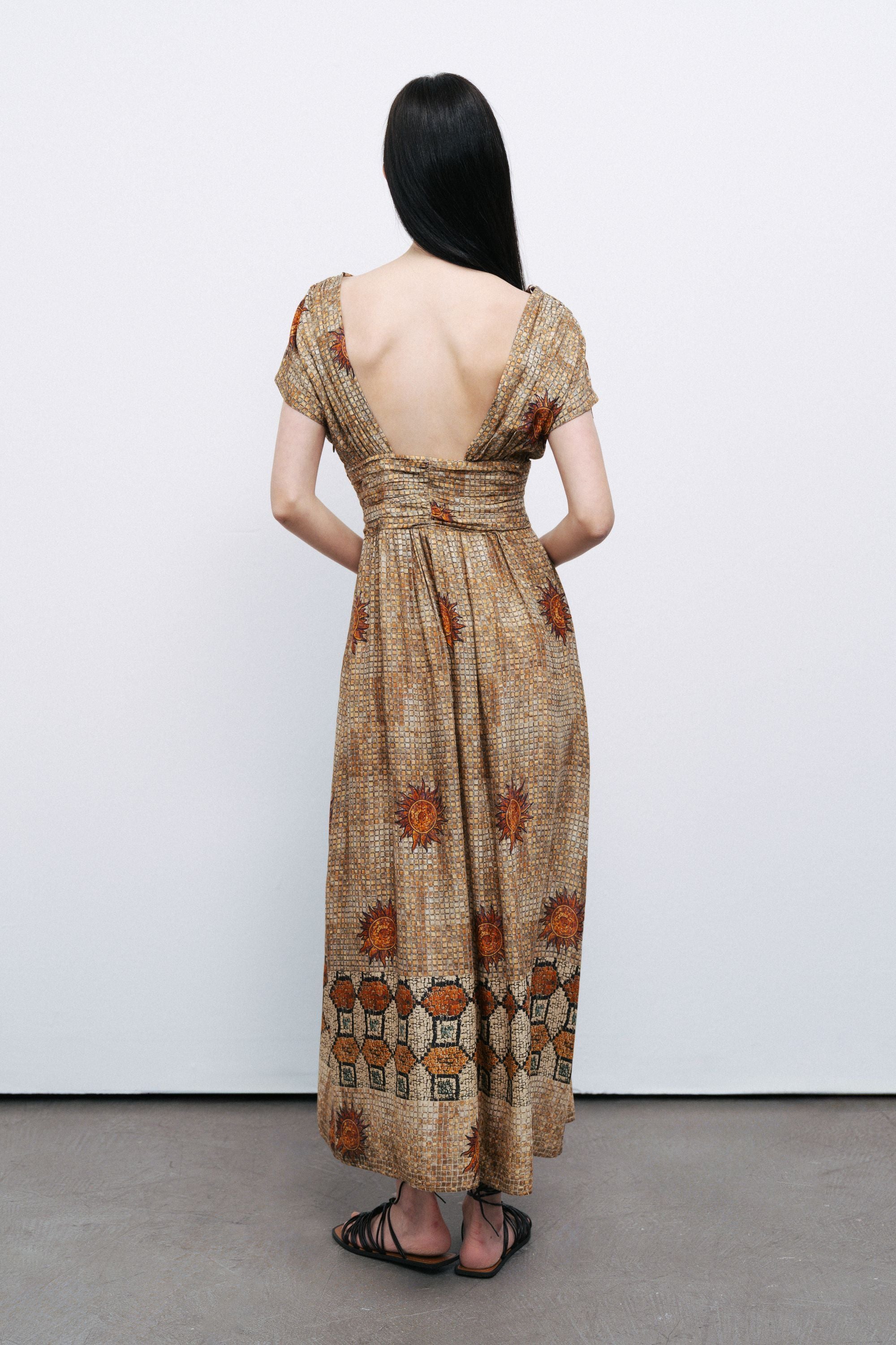 Patterned V-Neck Maxi Dress