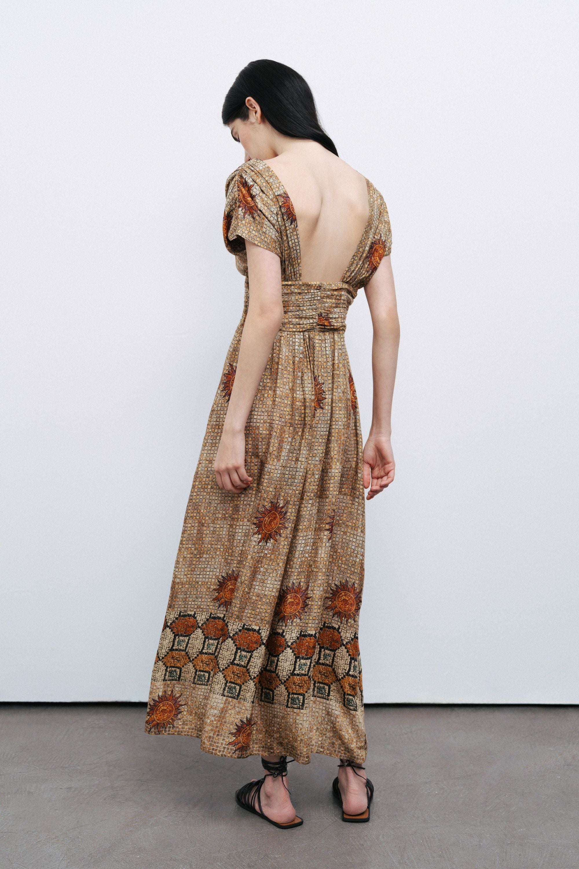 Patterned V-Neck Maxi Dress