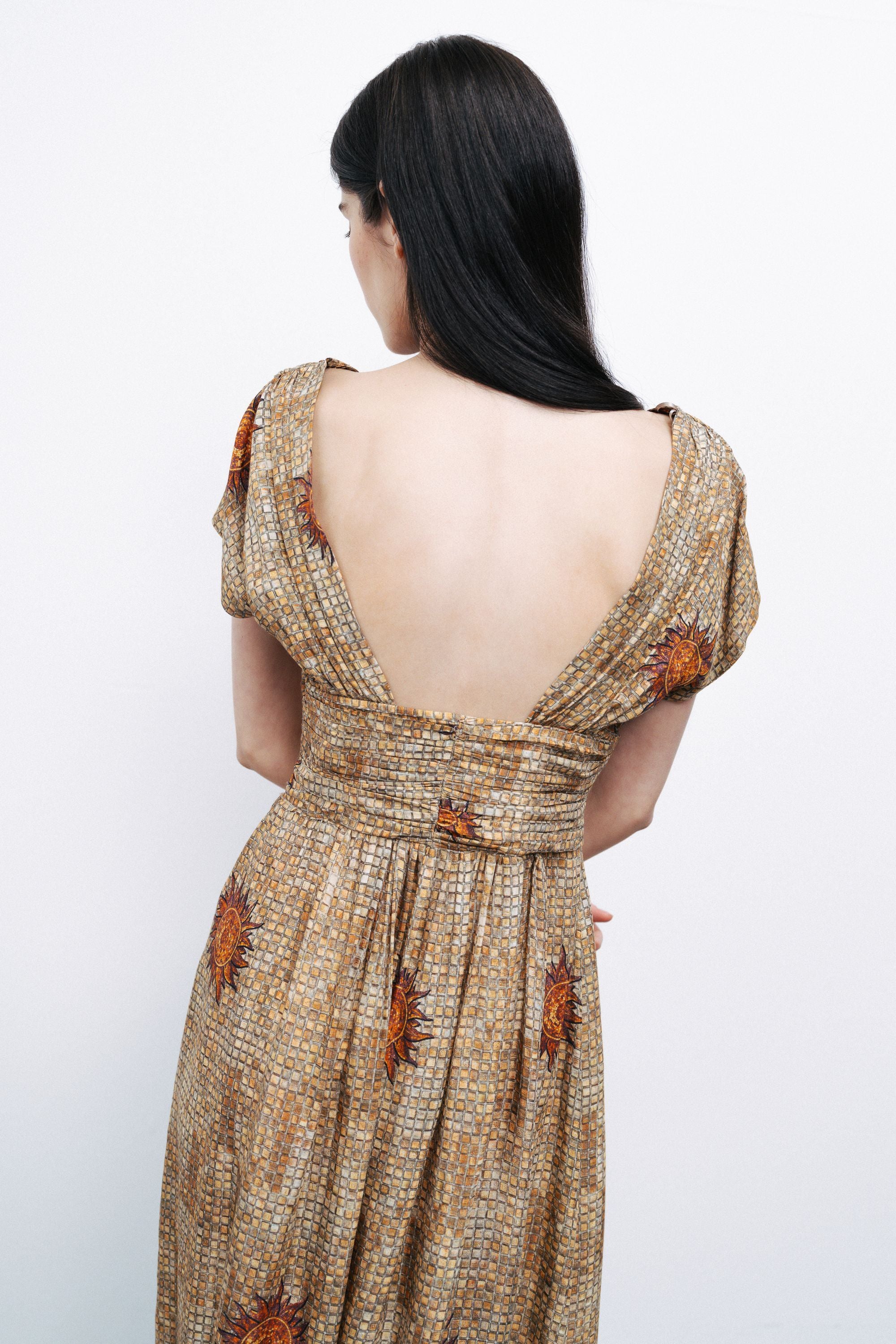 Patterned V-Neck Maxi Dress