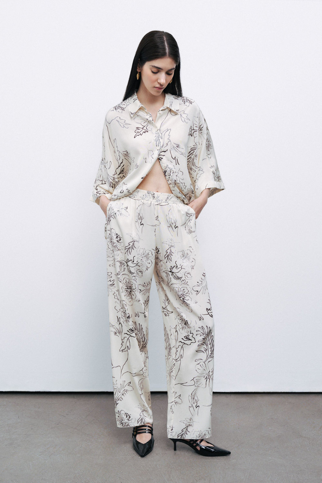 White Floral Flowy Patterned Shirt