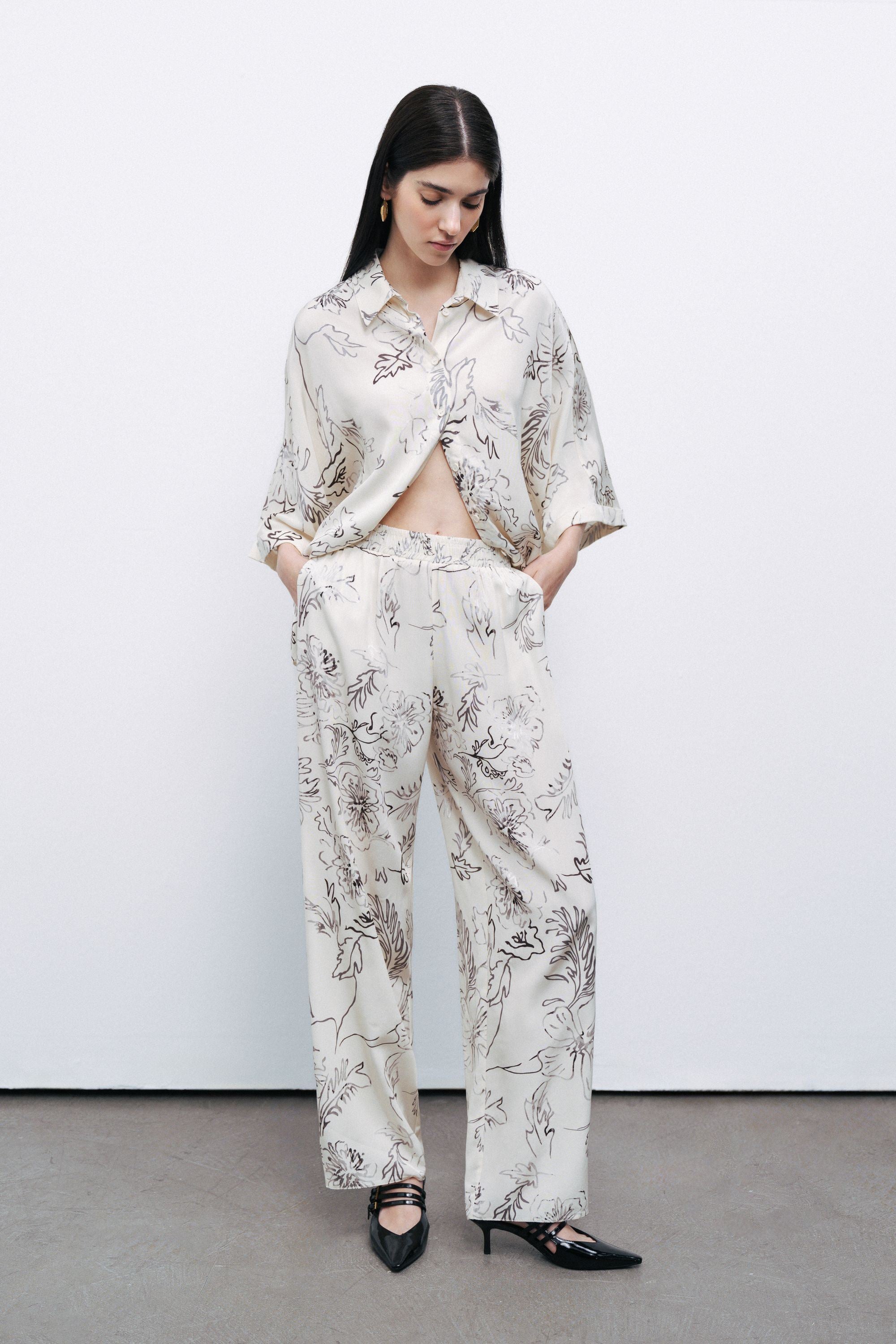 White Floral Flowy Patterned Shirt