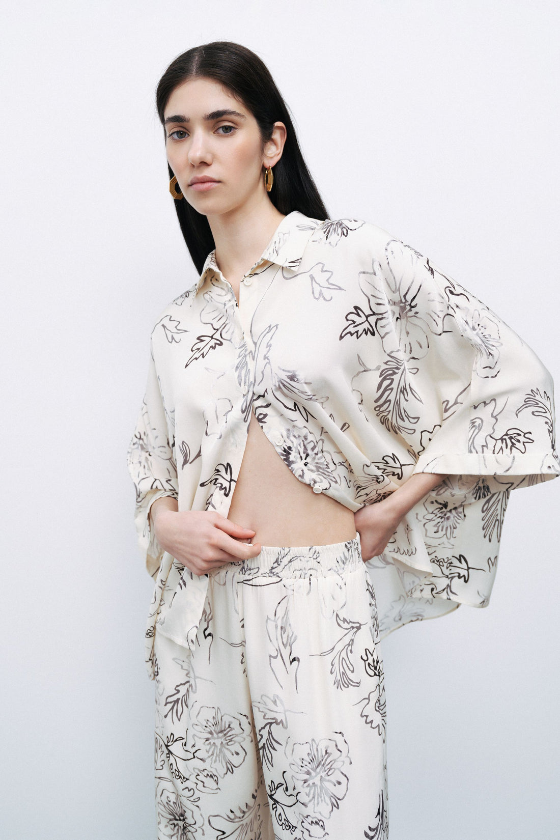 White Floral Flowy Patterned Shirt