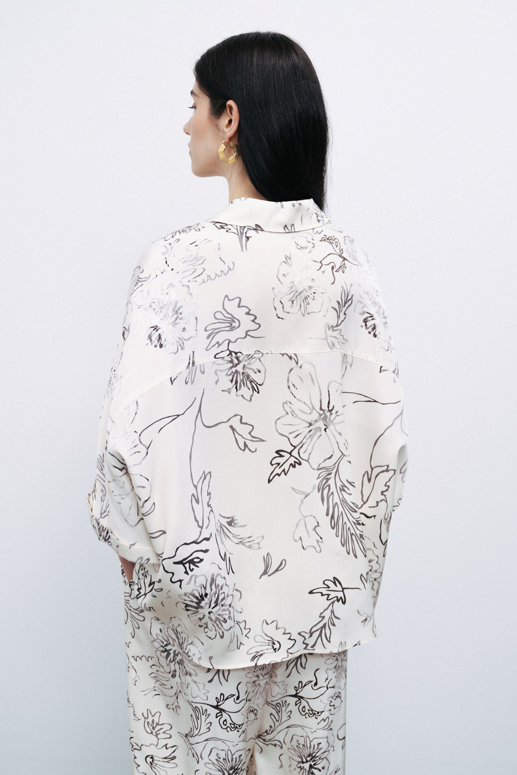 White Floral Flowy Patterned Shirt