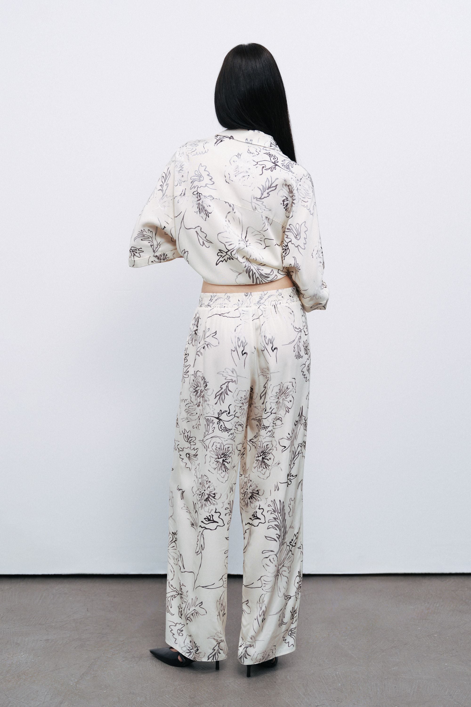 White Floral Flowy Patterned Shirt