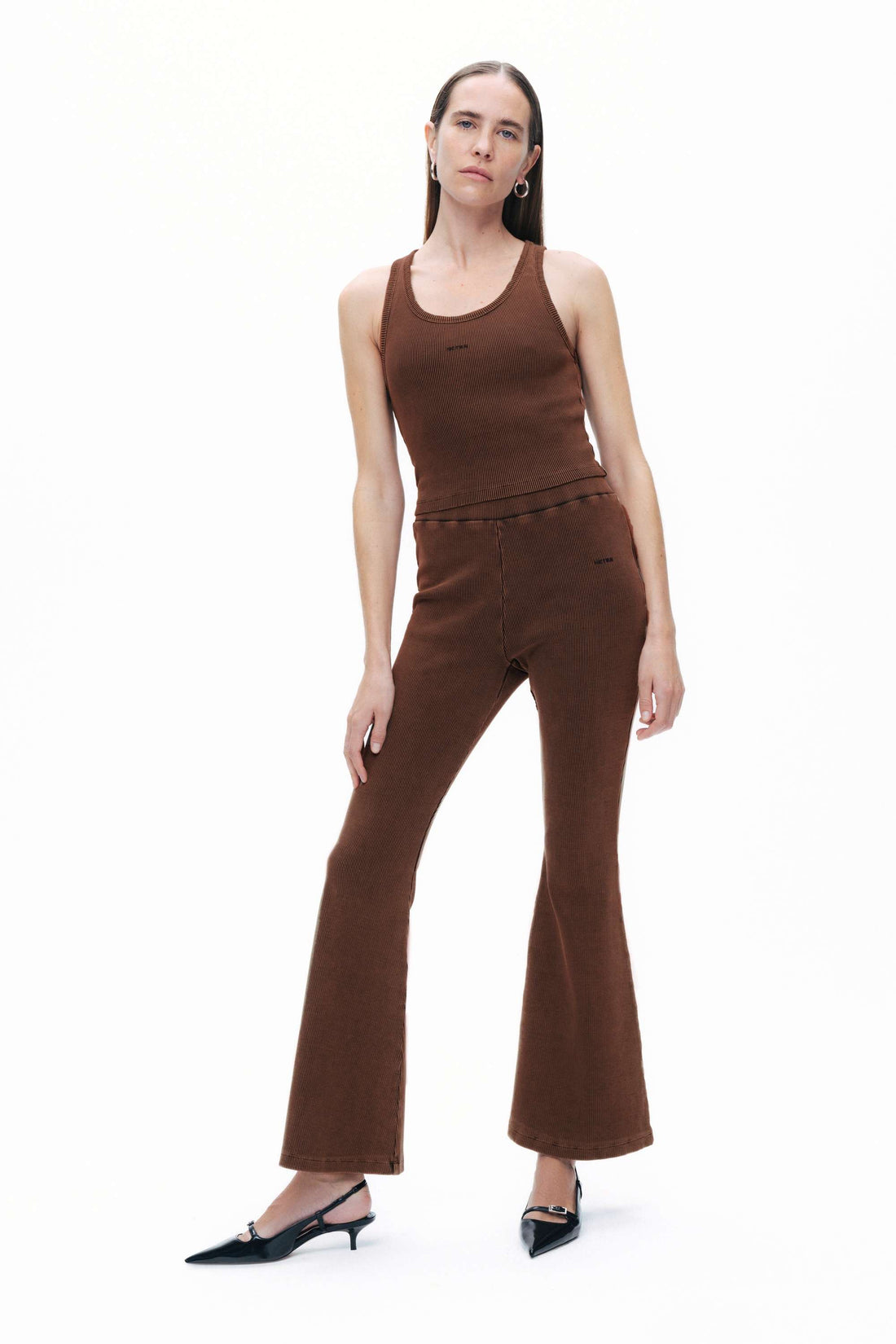 Brown Ribbed Crop Top