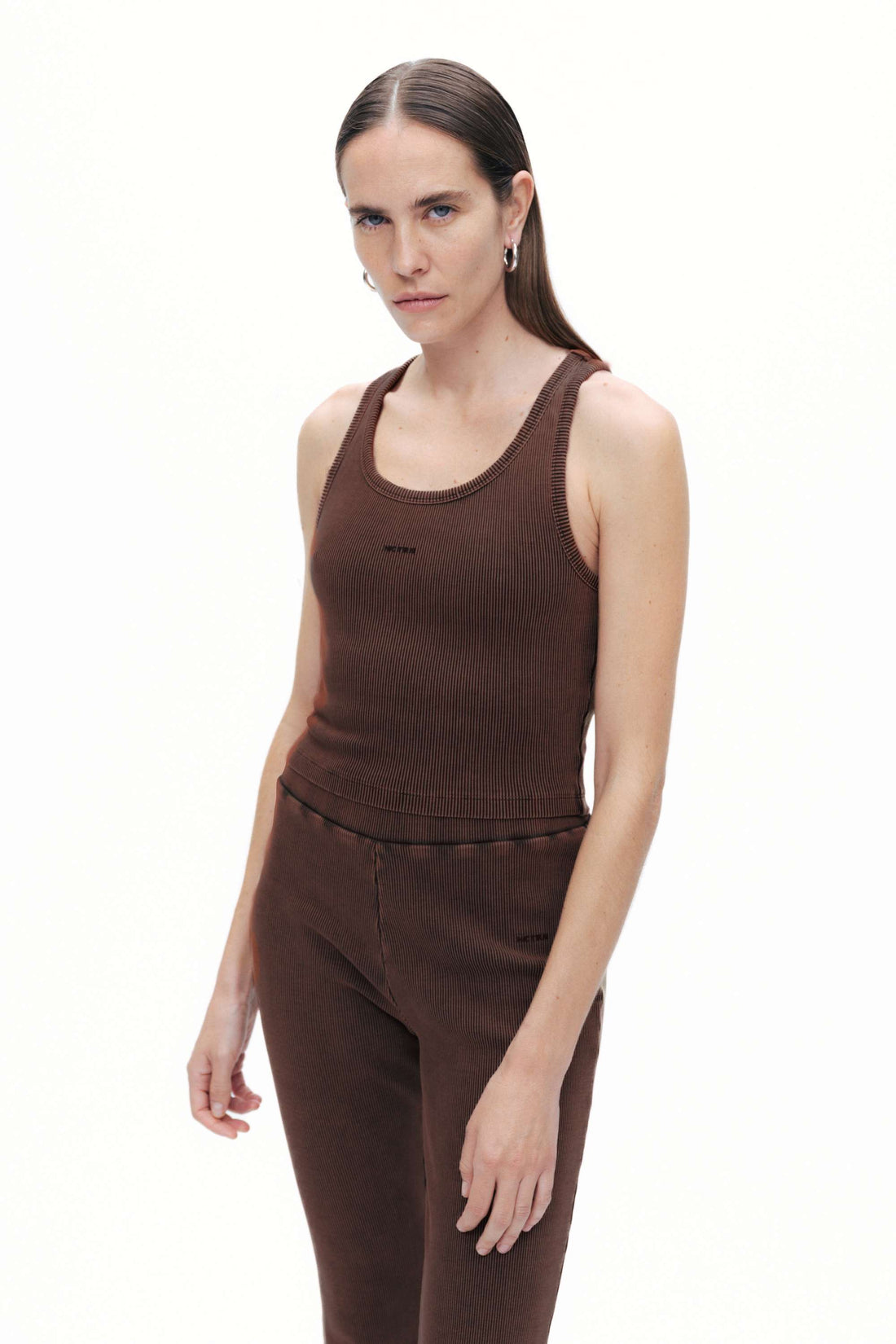 Brown Ribbed Crop Top