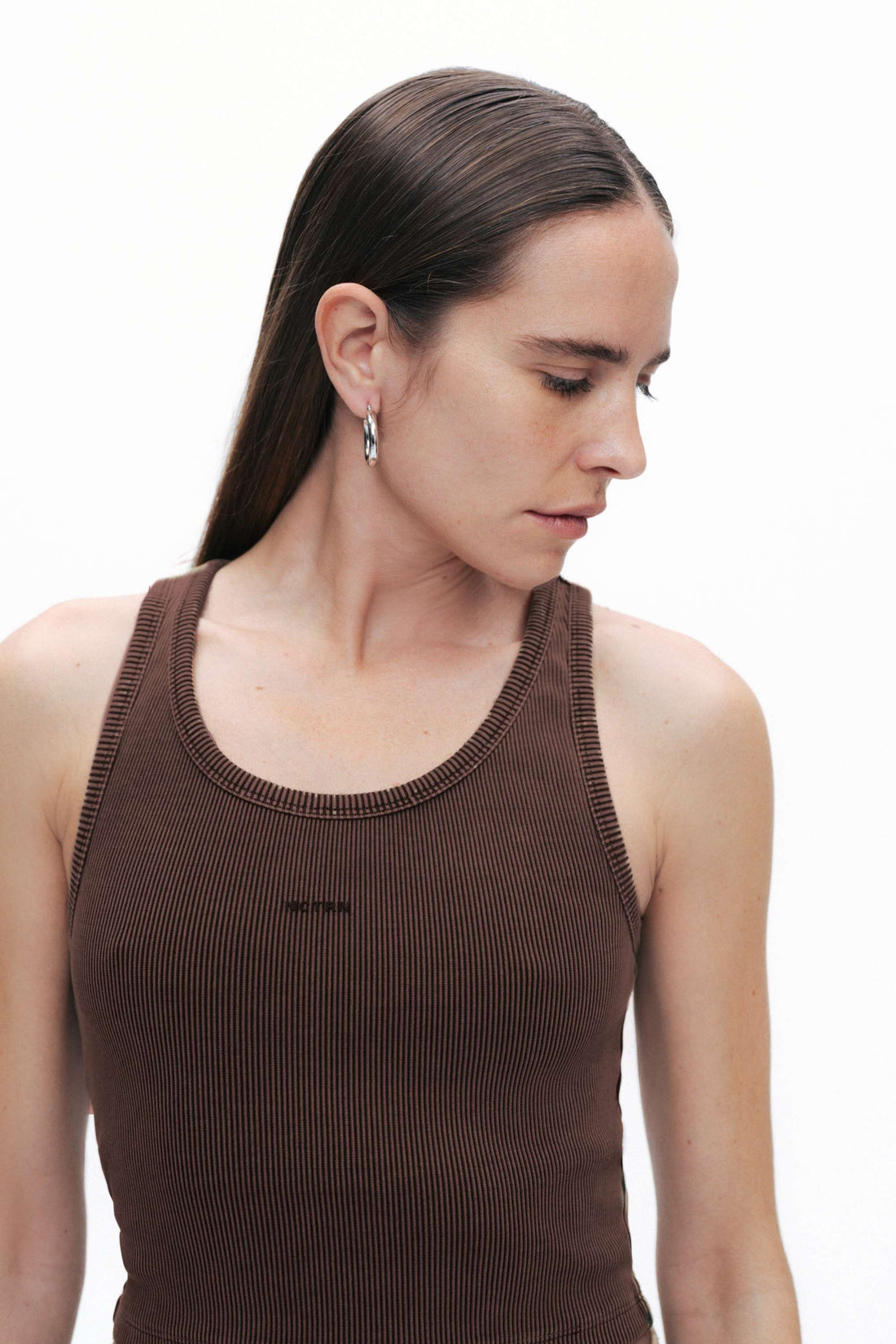 Brown Ribbed Crop Top