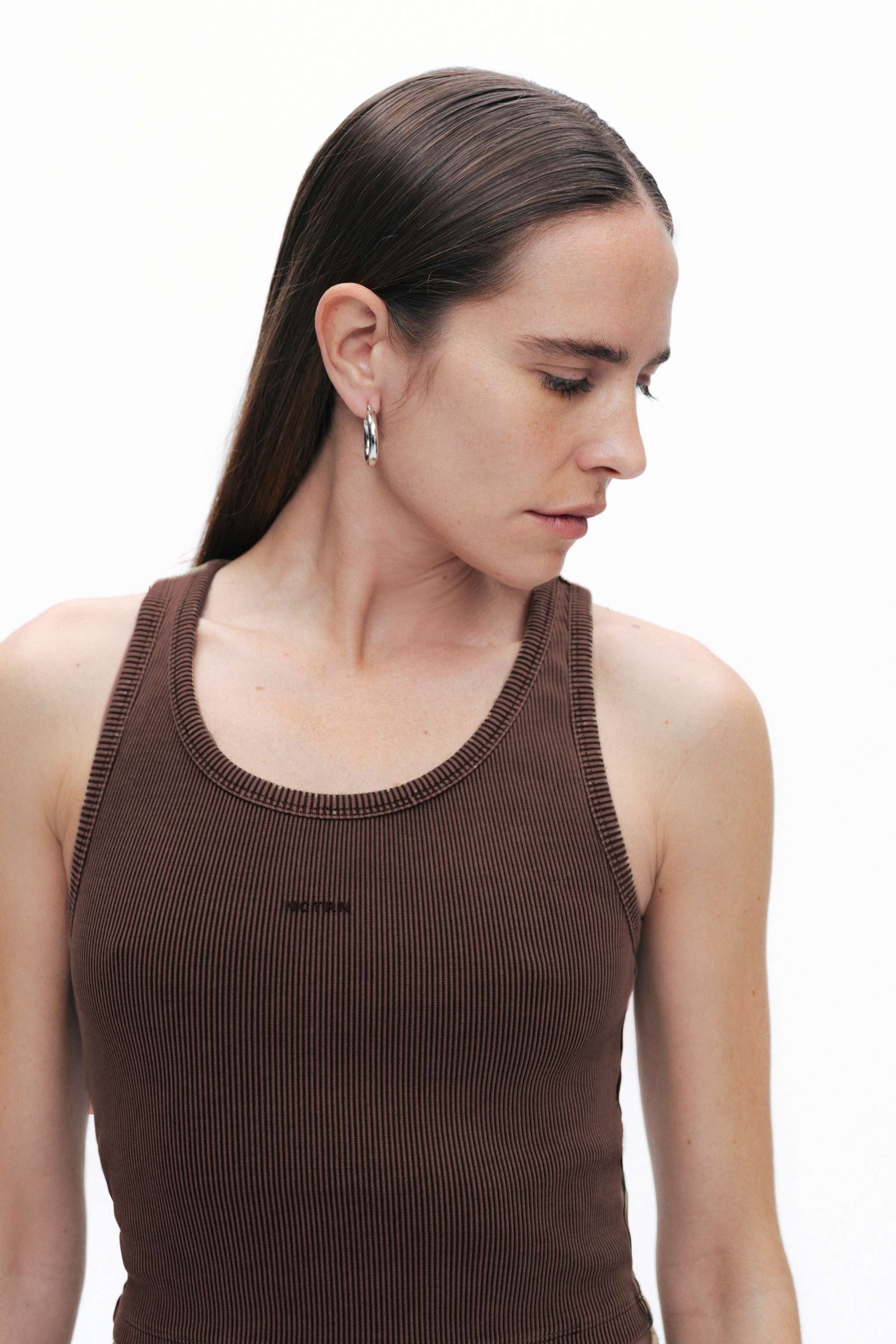 Brown Ribbed Crop Top