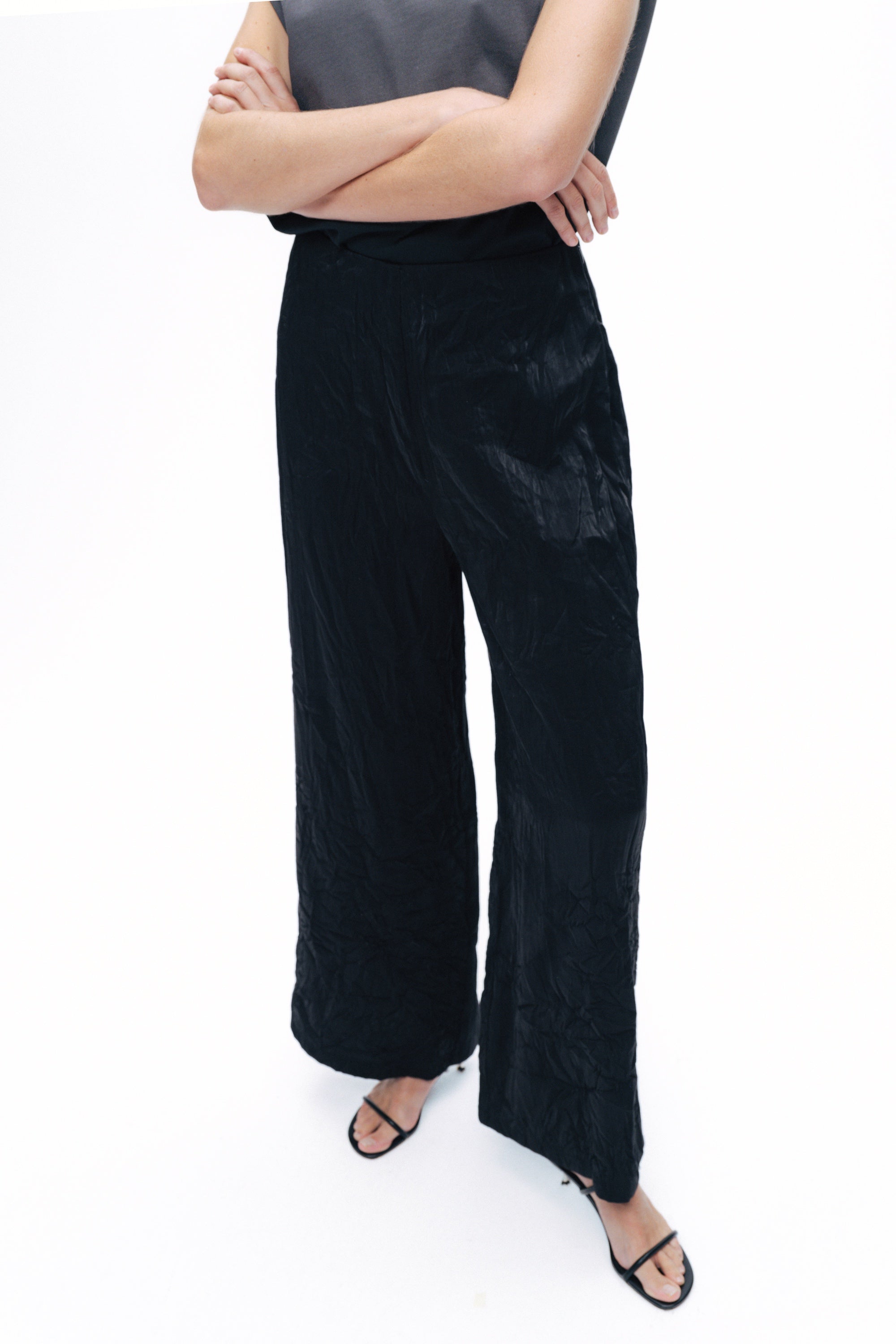Black Wrinkled Look Trousers