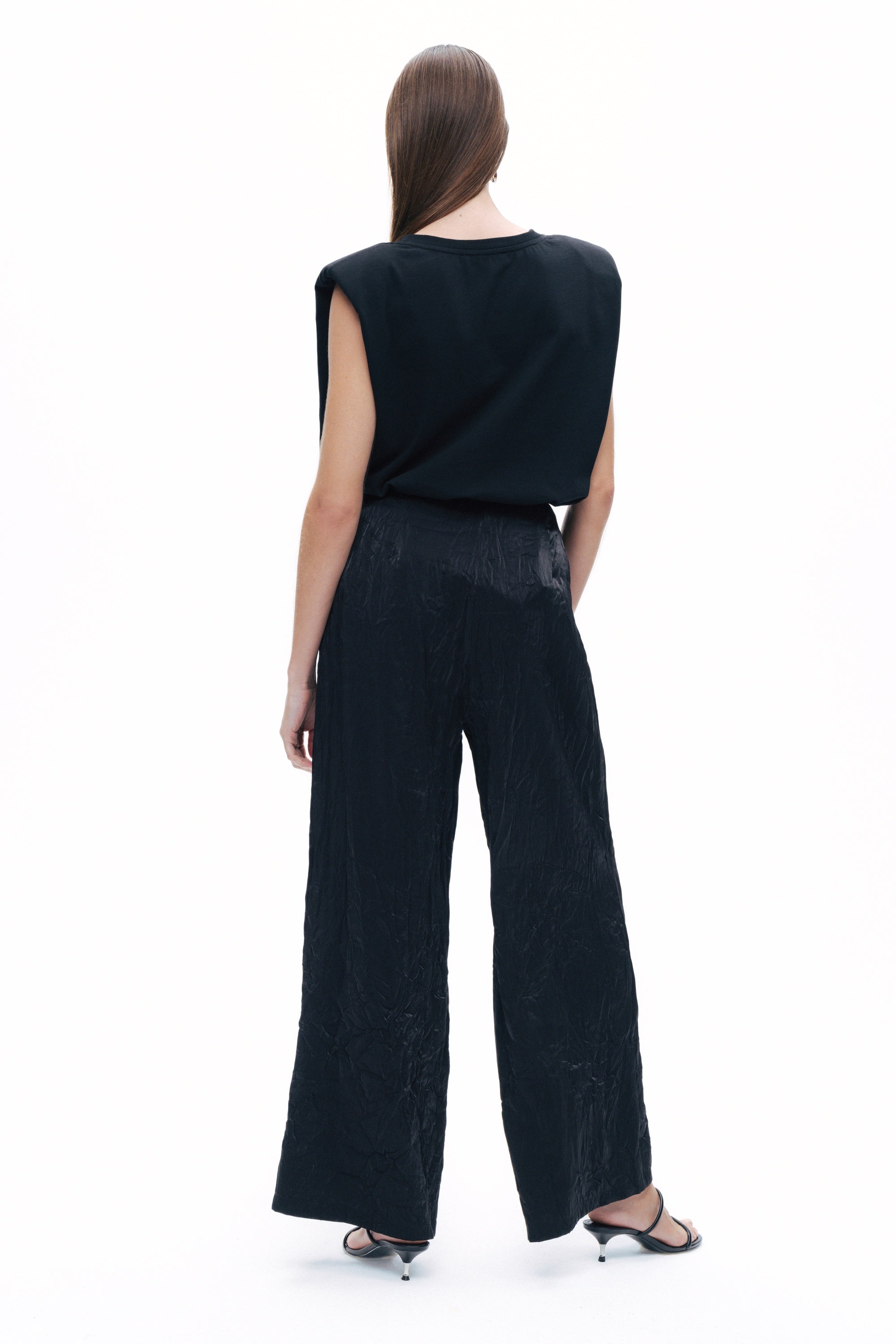 Black Wrinkled Look Trousers