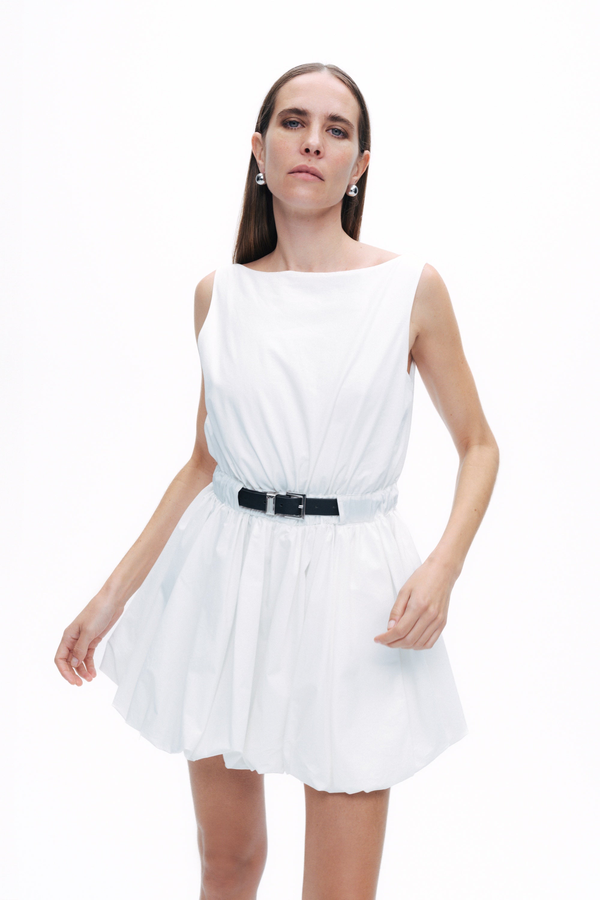 White Balloon Skirt Mini Dress