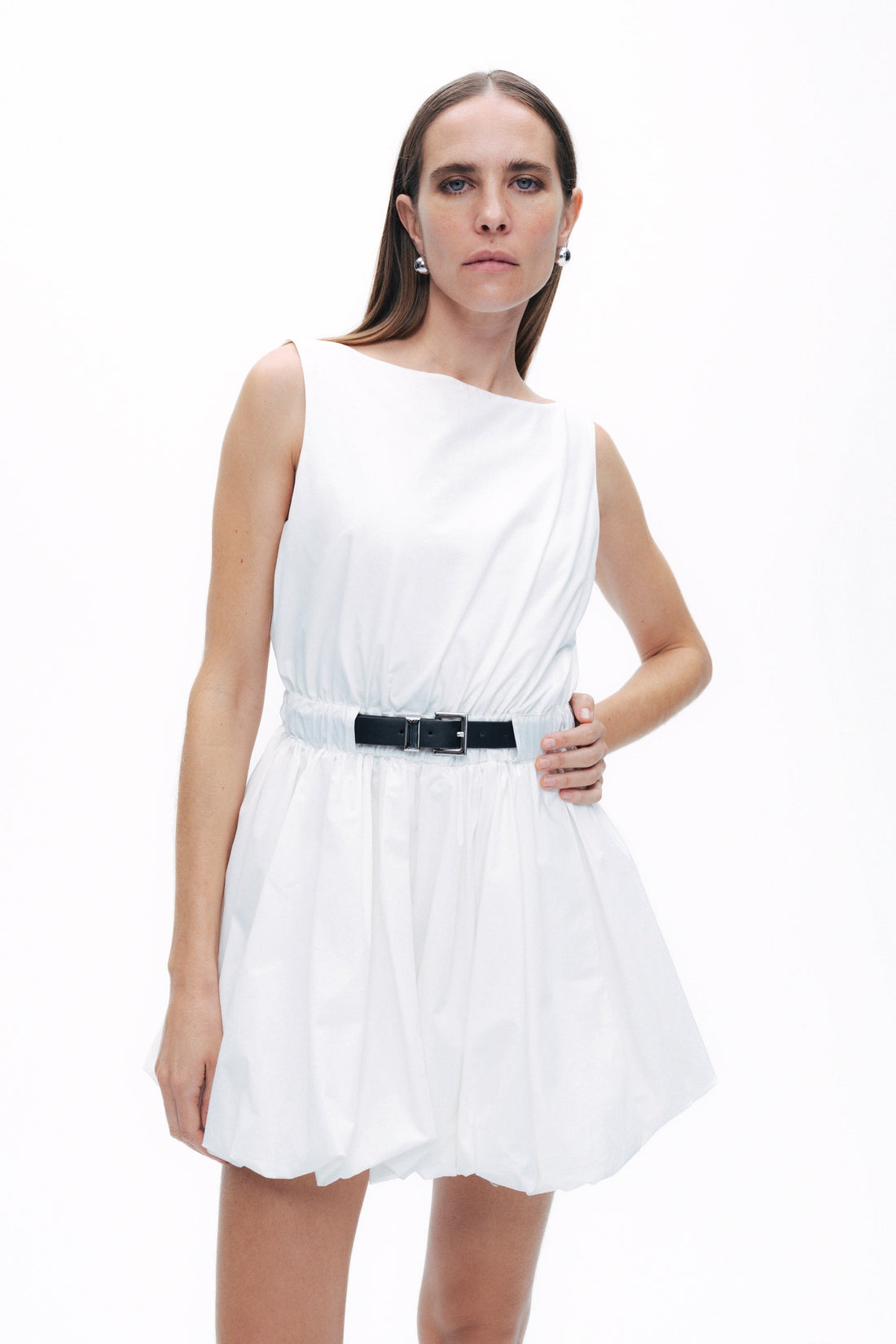 White Balloon Skirt Mini Dress