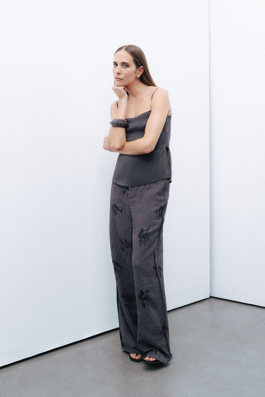 Anthracite Slit Strap Blouse