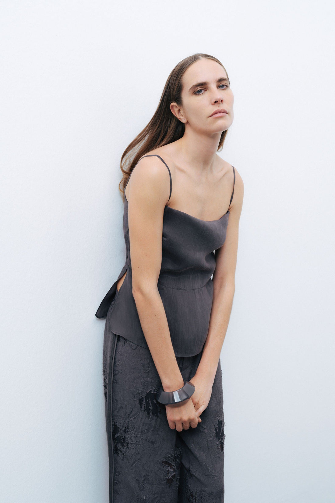 Anthracite Slit Strap Blouse