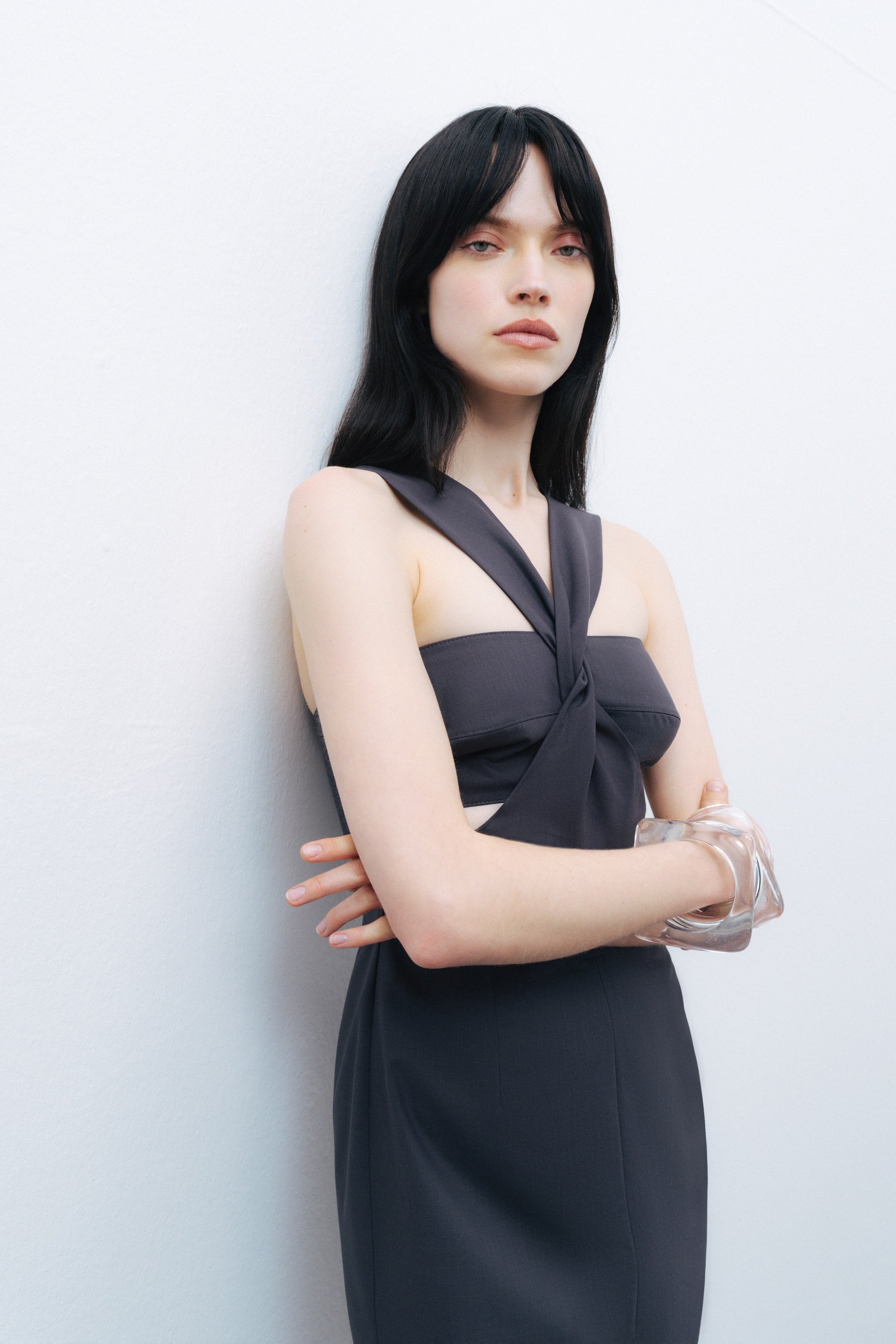 Anthracite Cut-Out Detailed Midi Dress