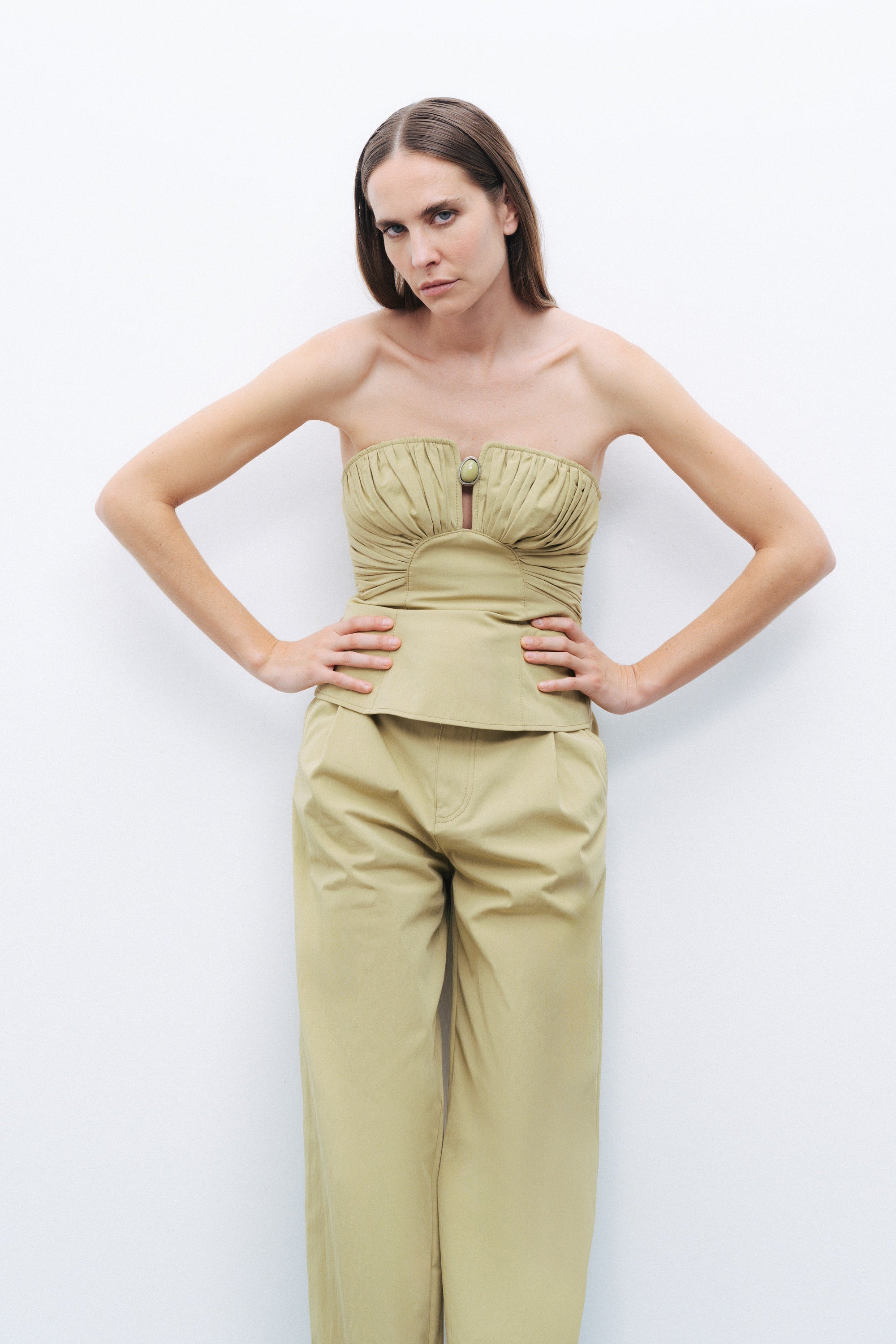 Olive Almond-Accented Crop Top
