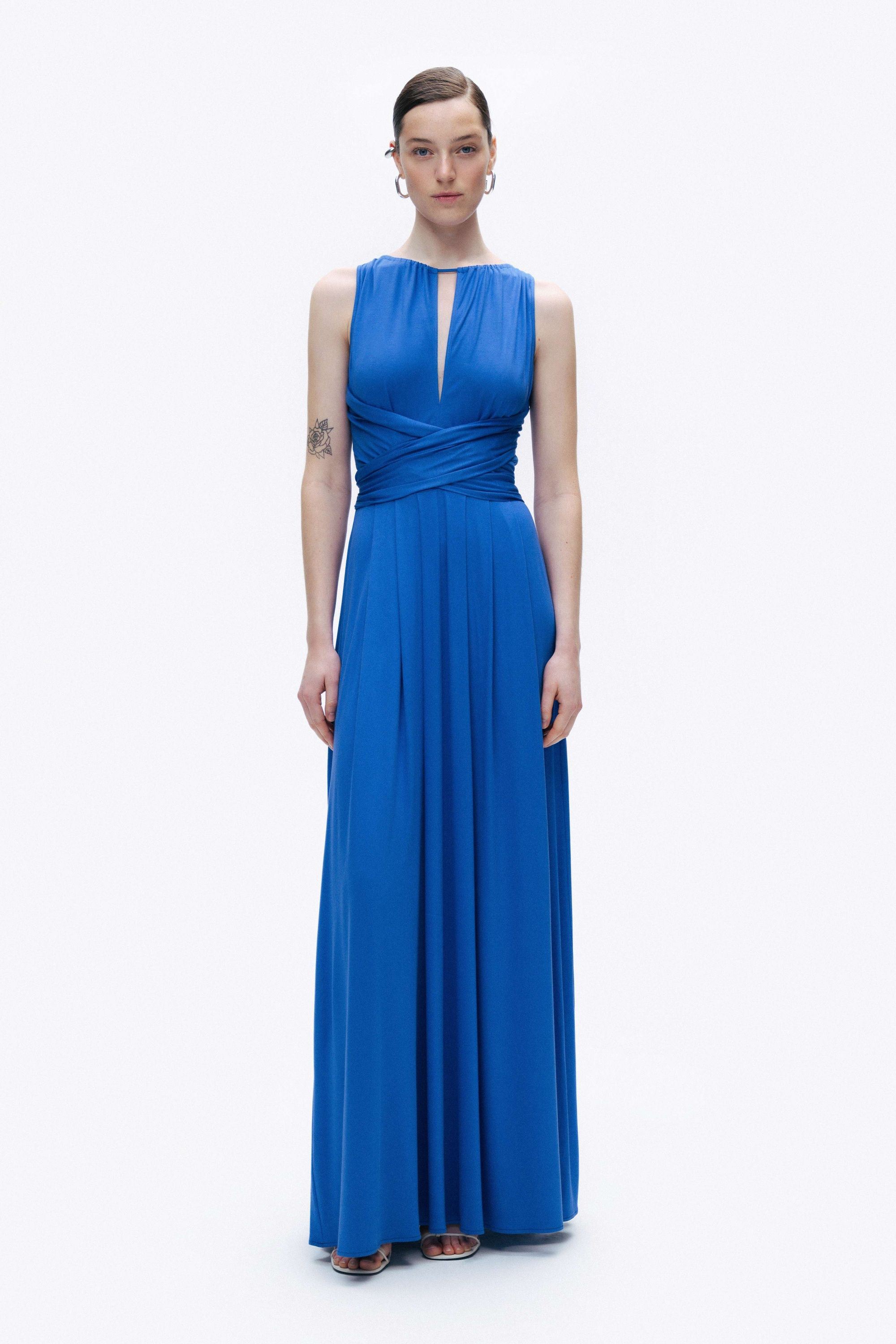 Blue Maxi Dress with Belt Detail