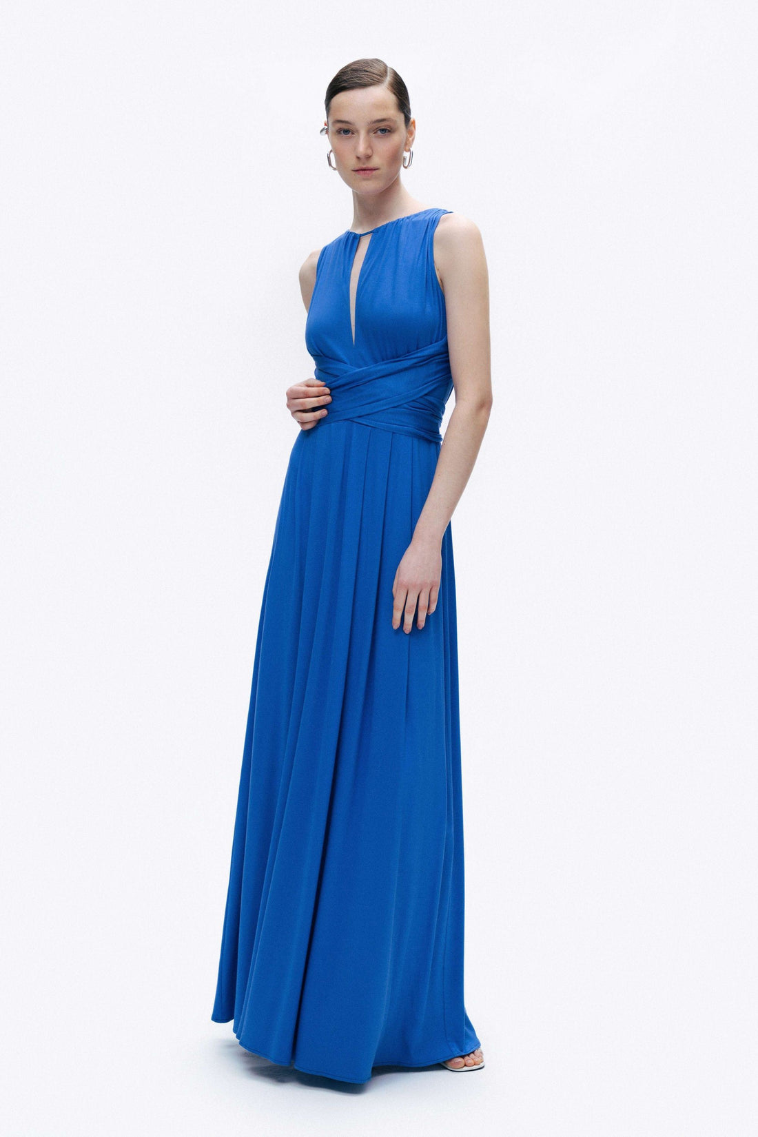 Blue Maxi Dress with Belt Detail