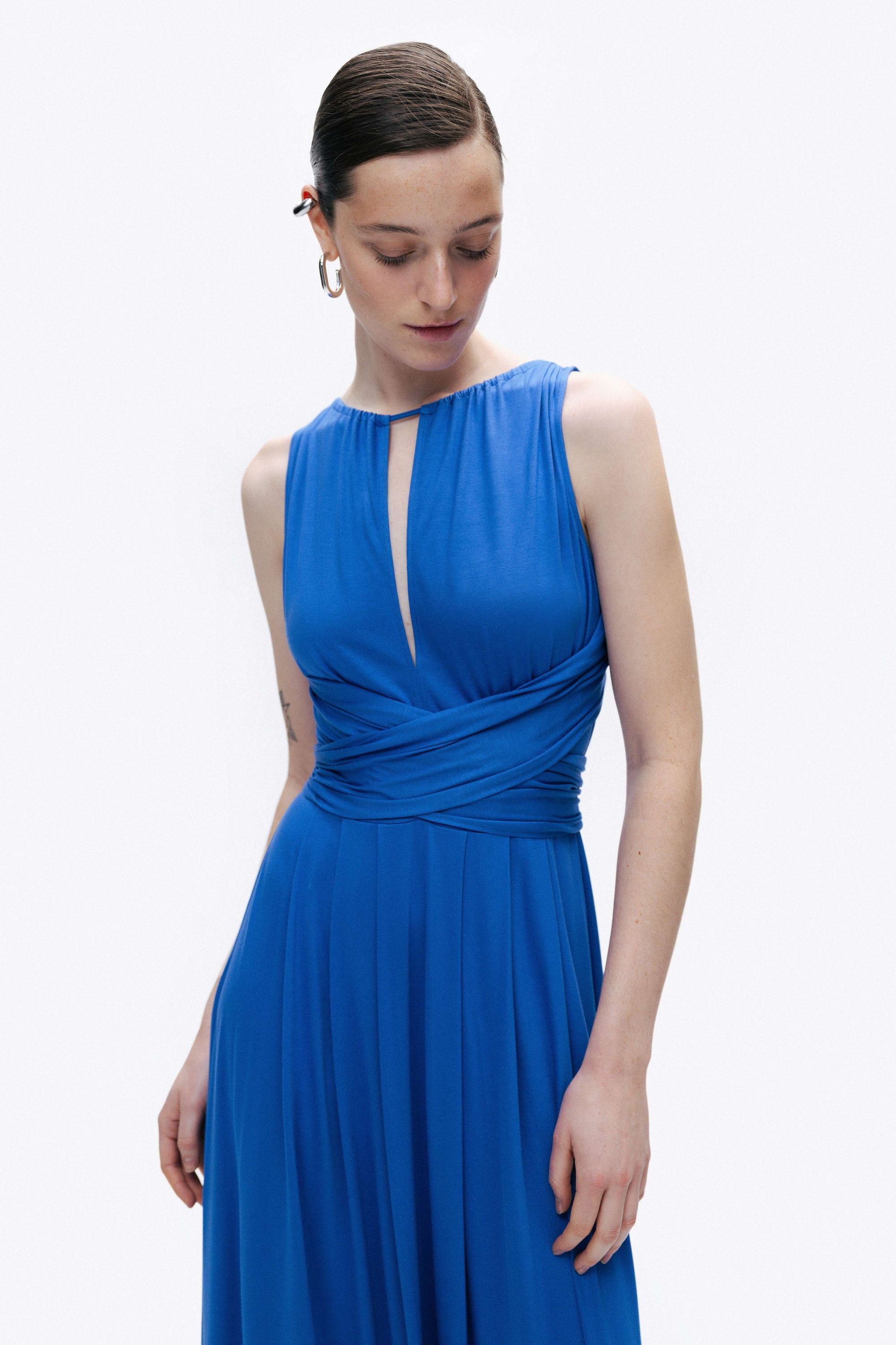 Blue Maxi Dress with Belt Detail