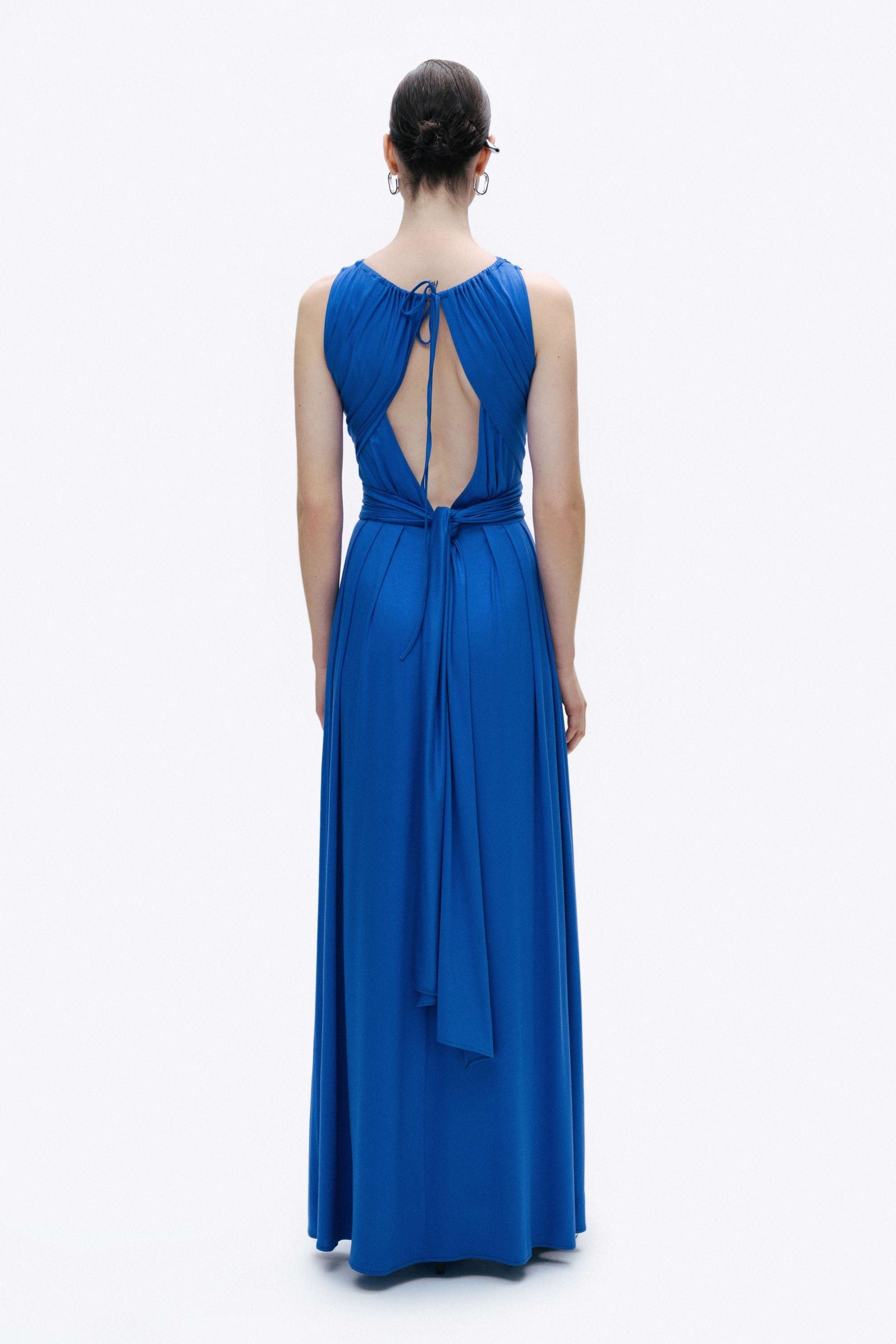 Blue Maxi Dress with Belt Detail