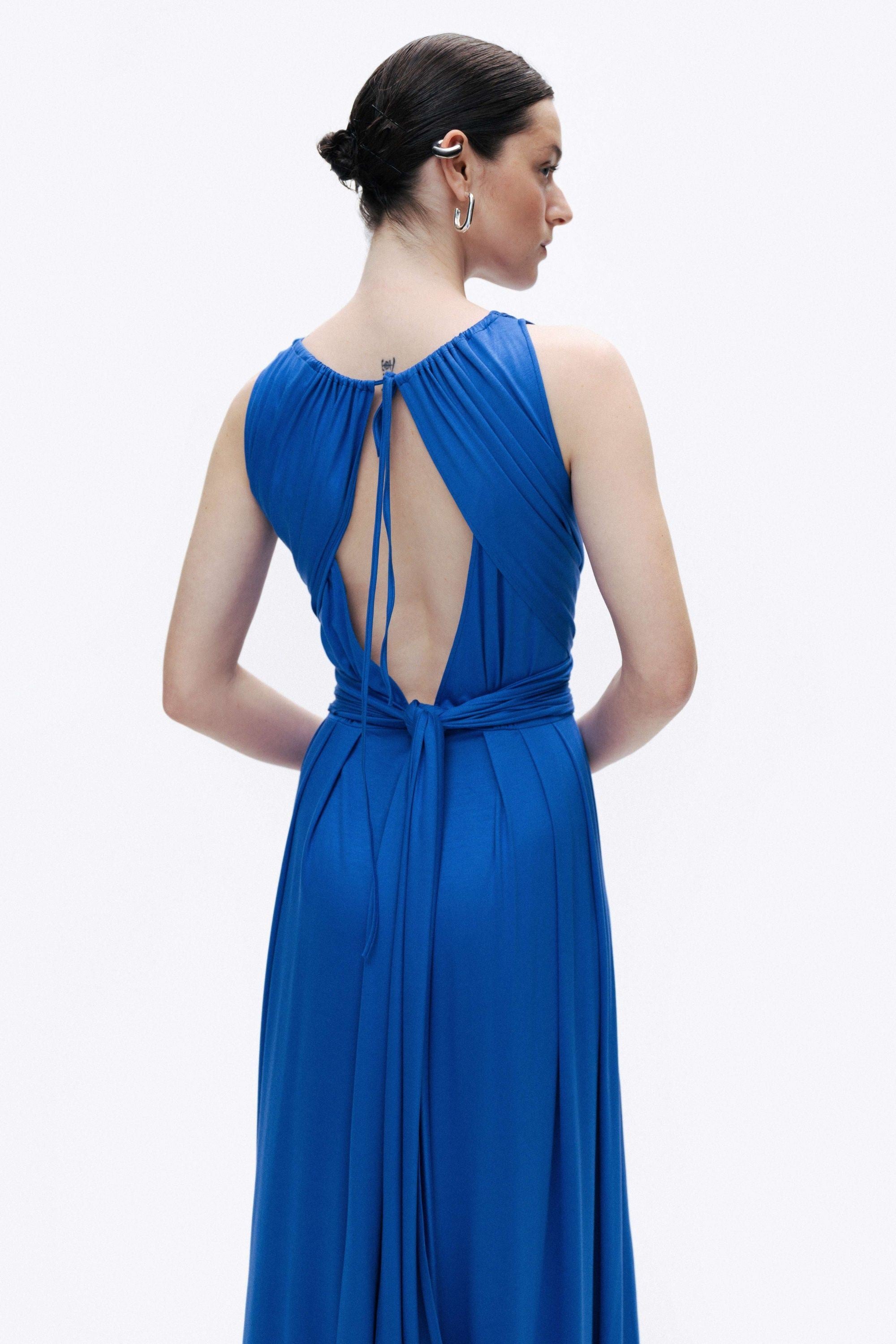 Blue Maxi Dress with Belt Detail