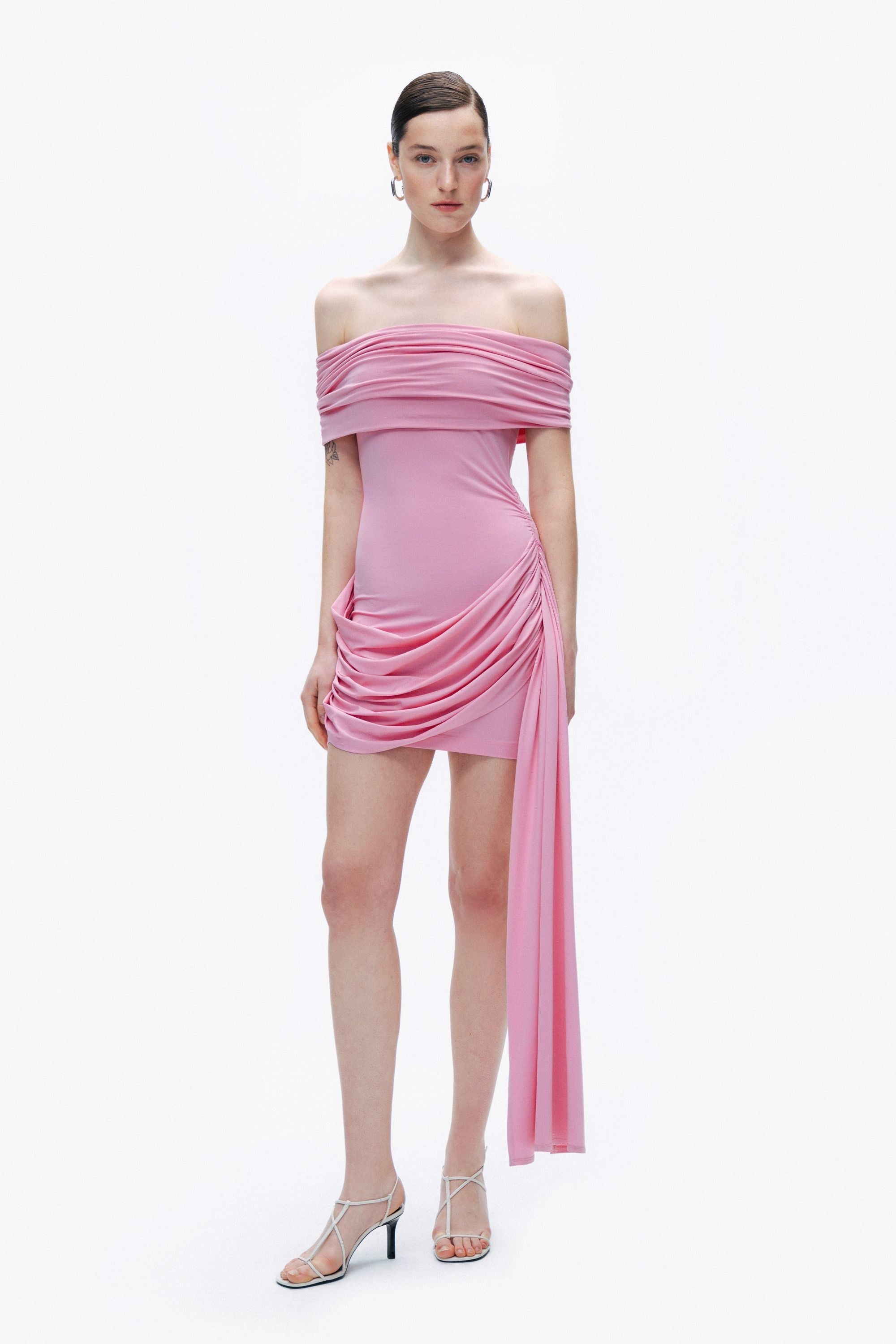 Pink Off Shoulder Mini Dress