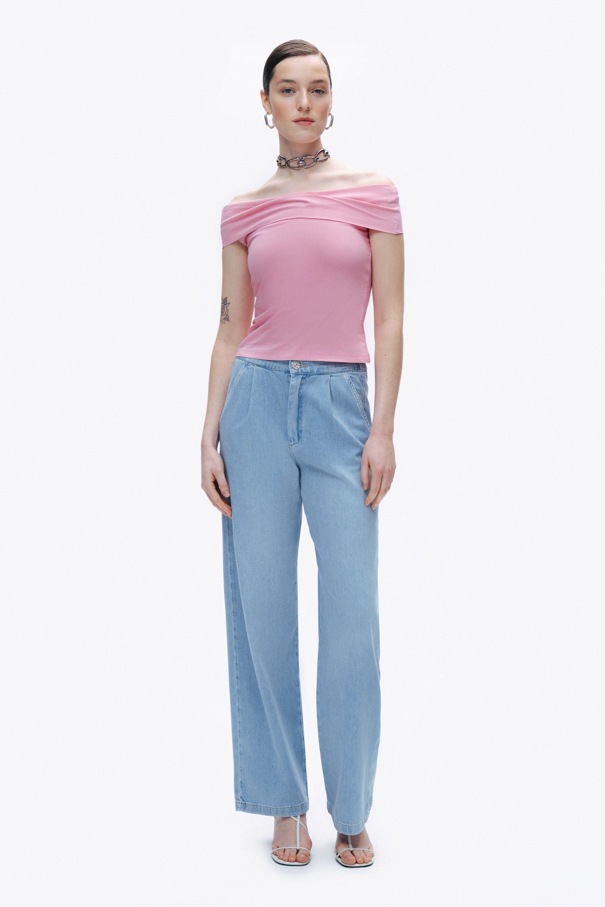 Pink Open Shoulder Blouse