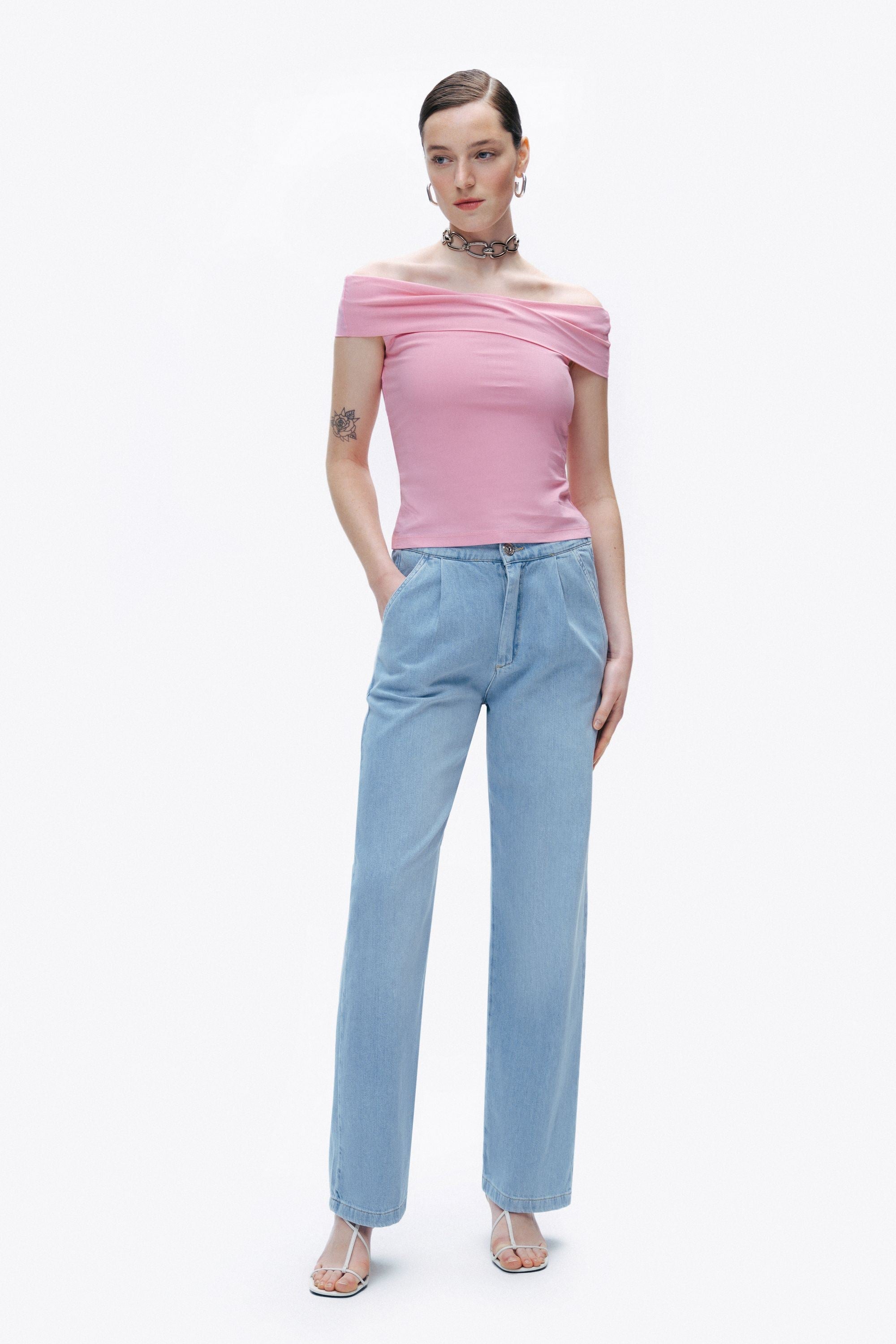 Pink Open Shoulder Blouse