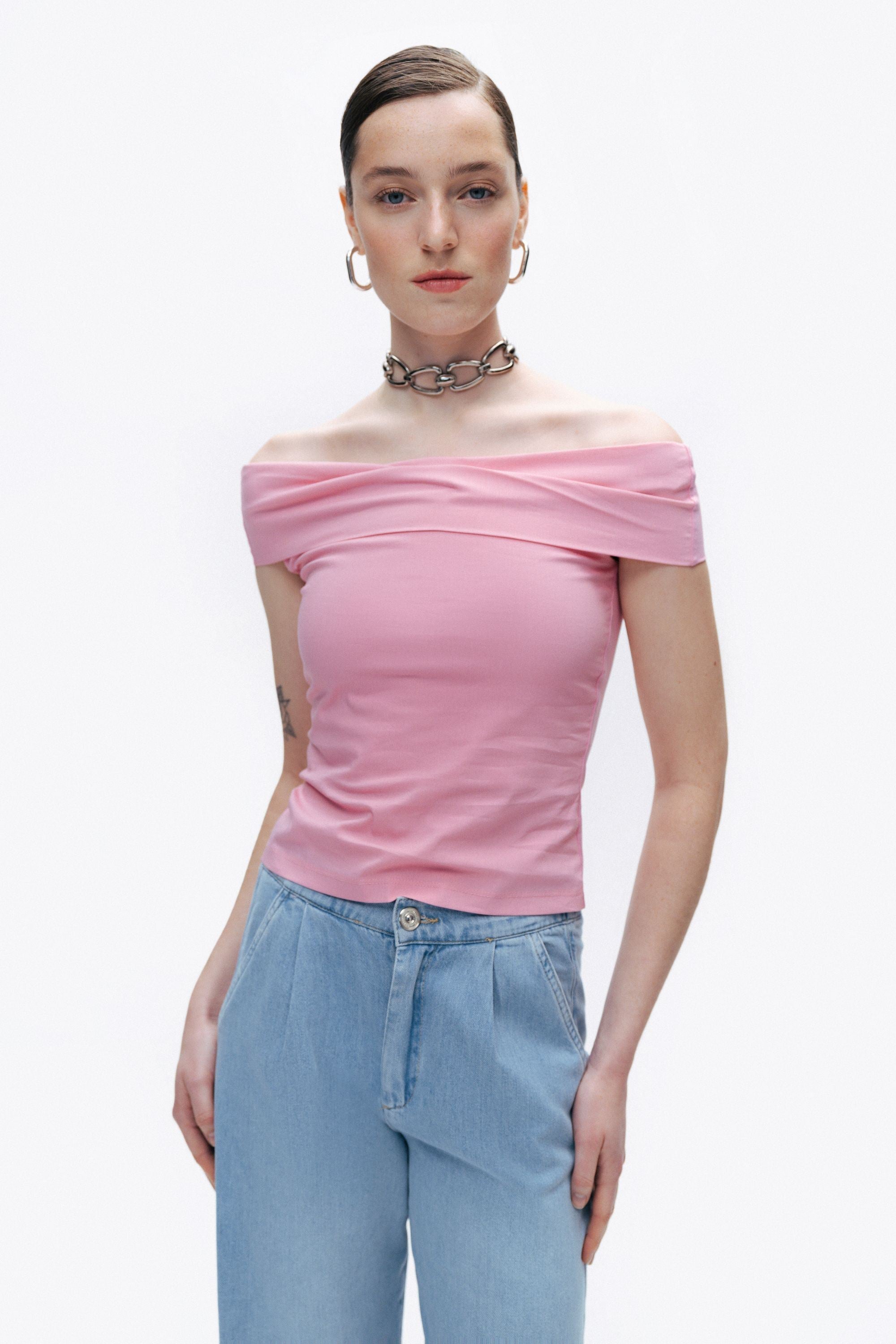 Pink Open Shoulder Blouse