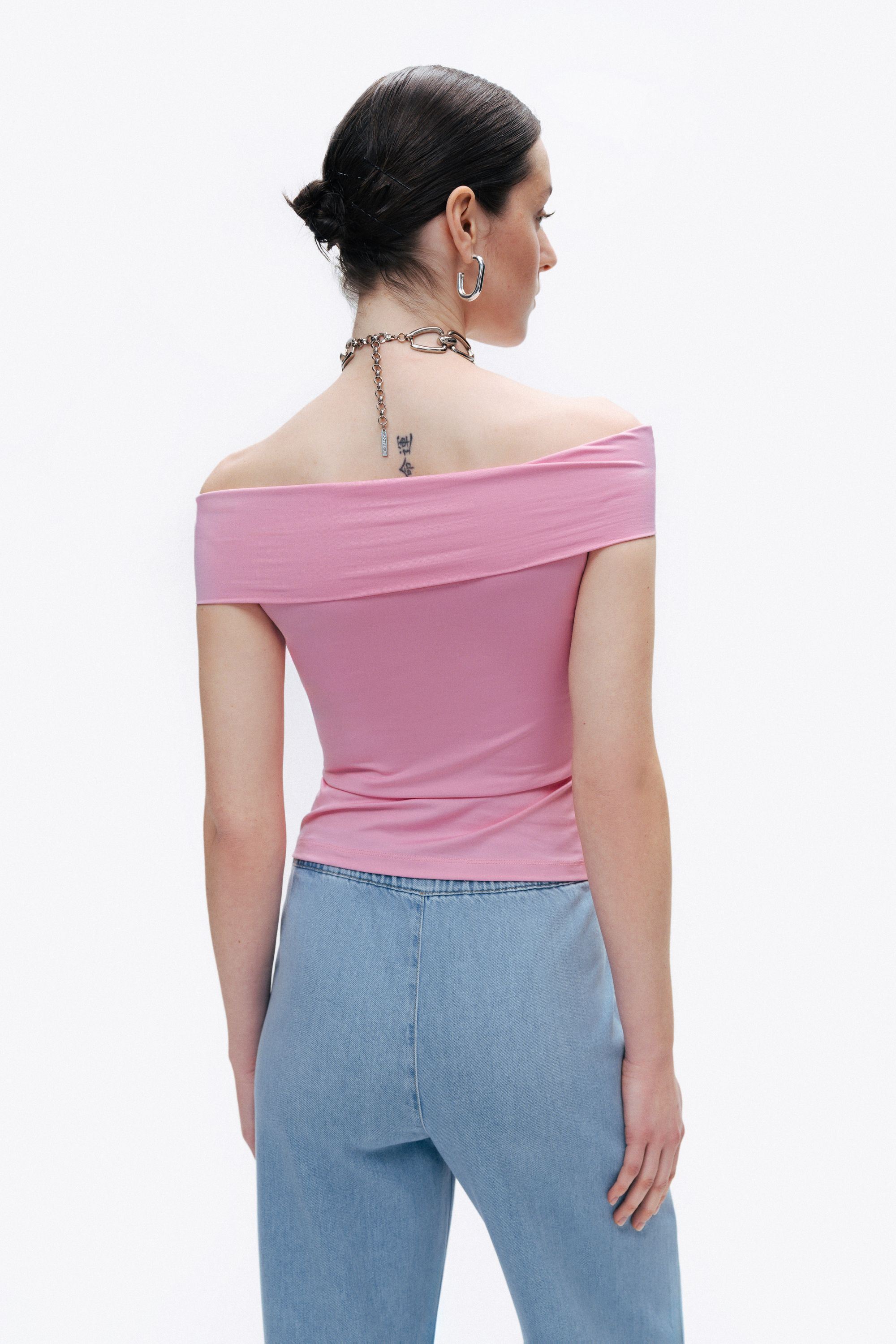 Pink Open Shoulder Blouse